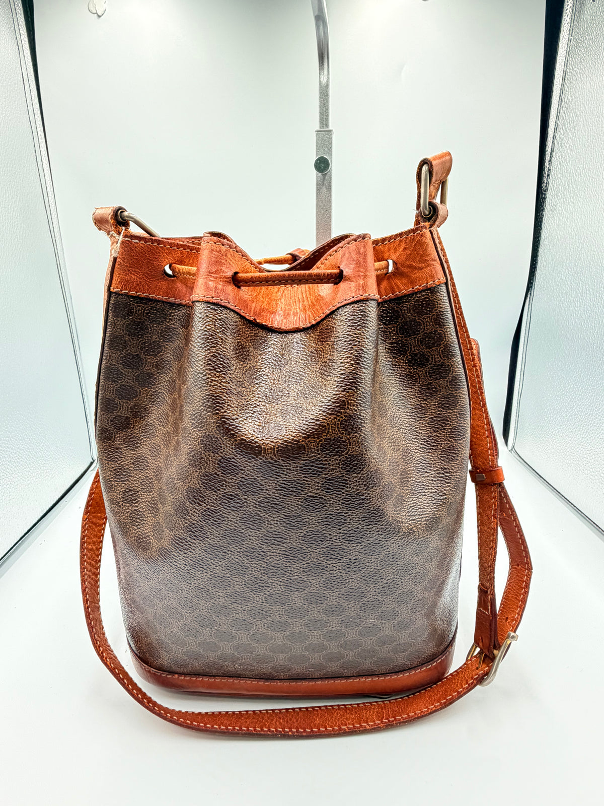 Celine Vintage Macadam Drawstring Bucket Shoulder Bag