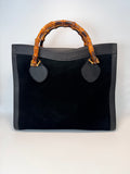 Gucci Bamboo Top Handle Tote – Black Suede & Leather