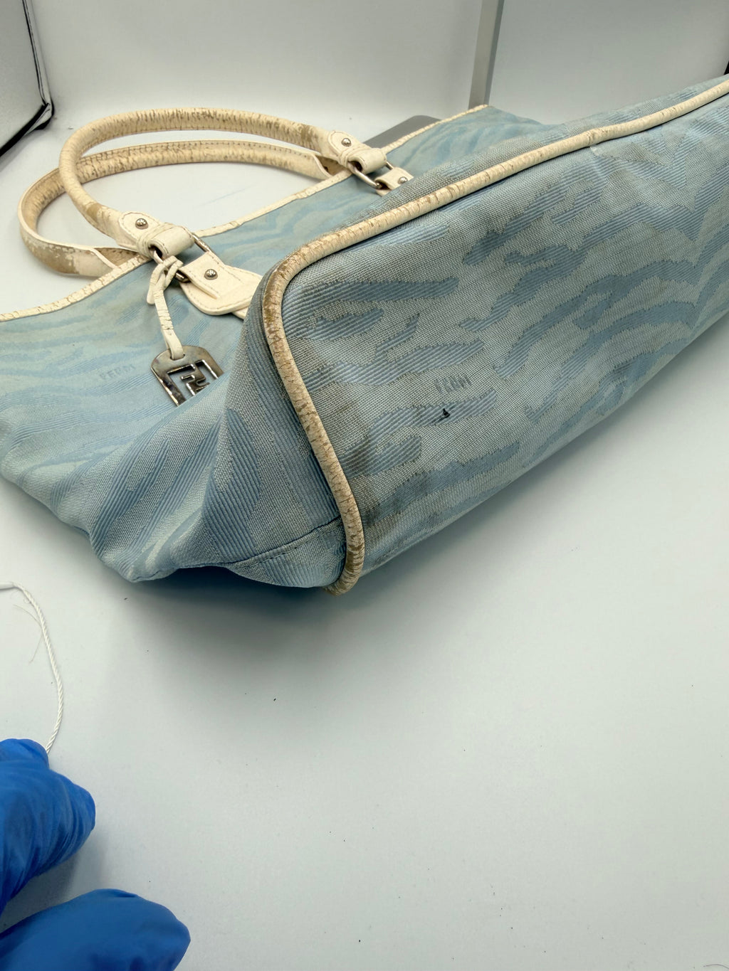 Fendi Vintage Zucca Zebra Tote Bag – Light Blue & White