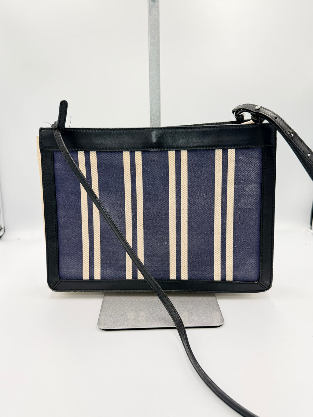 Balenciaga Navy Striped Canvas Crossbody Clutch Bag