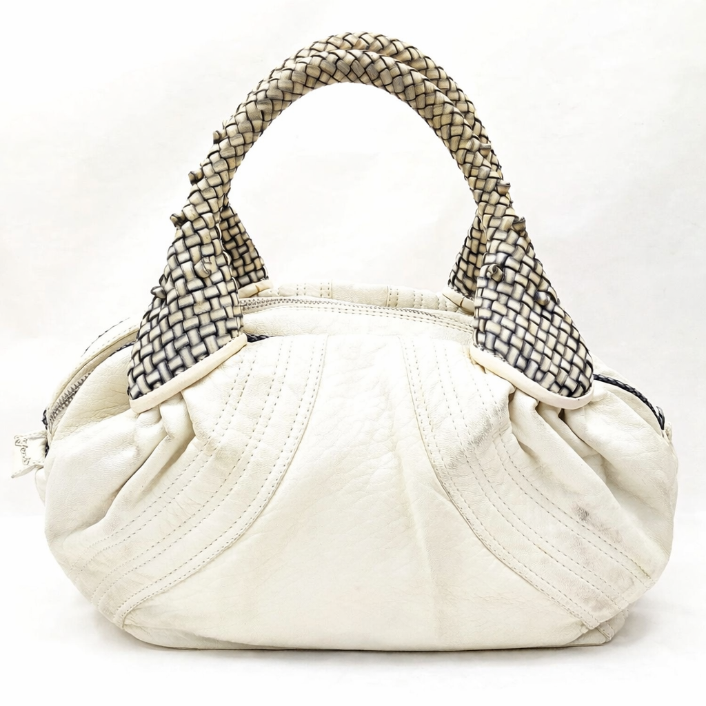 Fendi Spy Bag – White Nappa Leather Braided Handle Satchel
