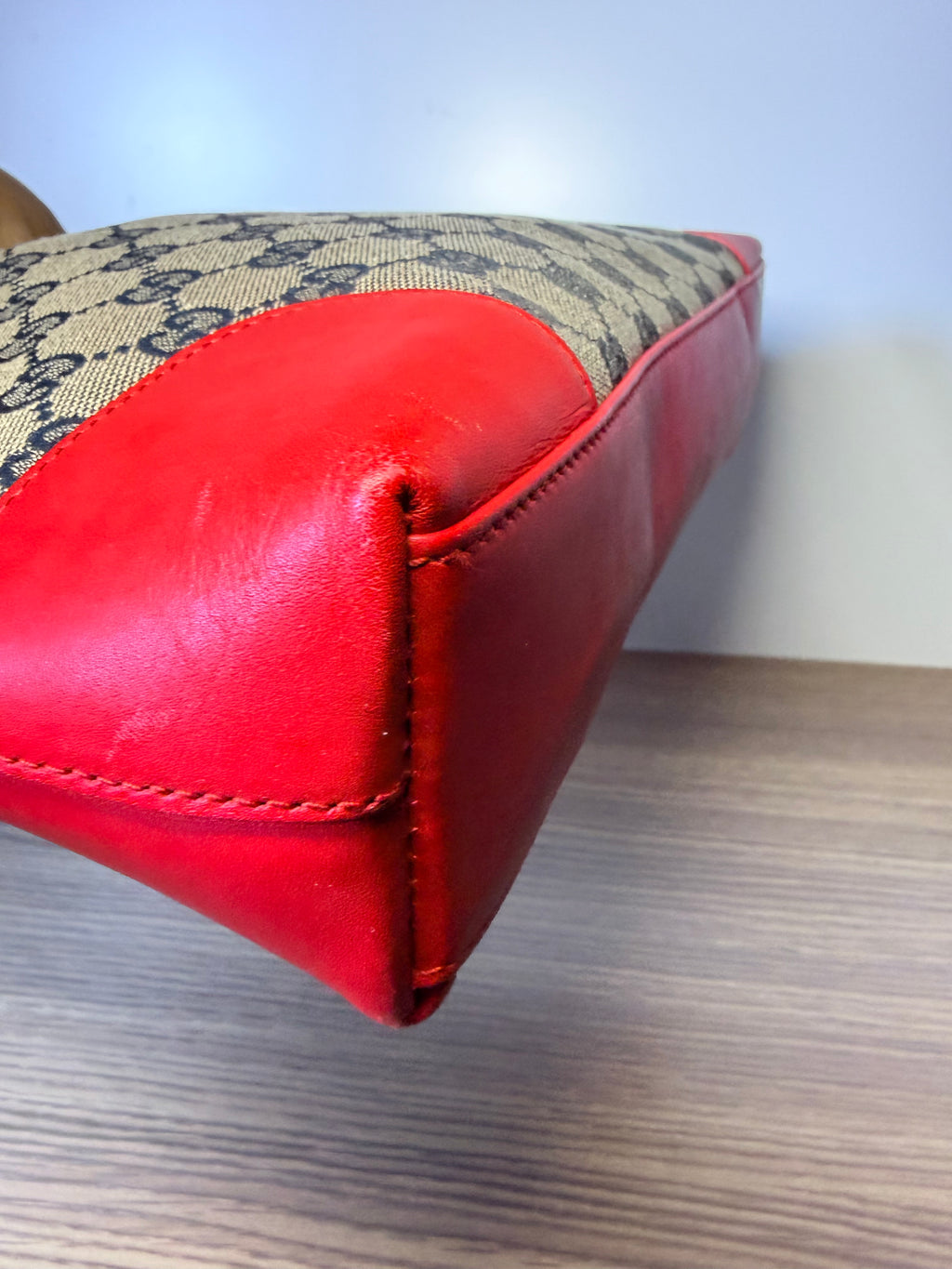 Gucci GG Monogram Canvas Red Leather Shoulder Bag