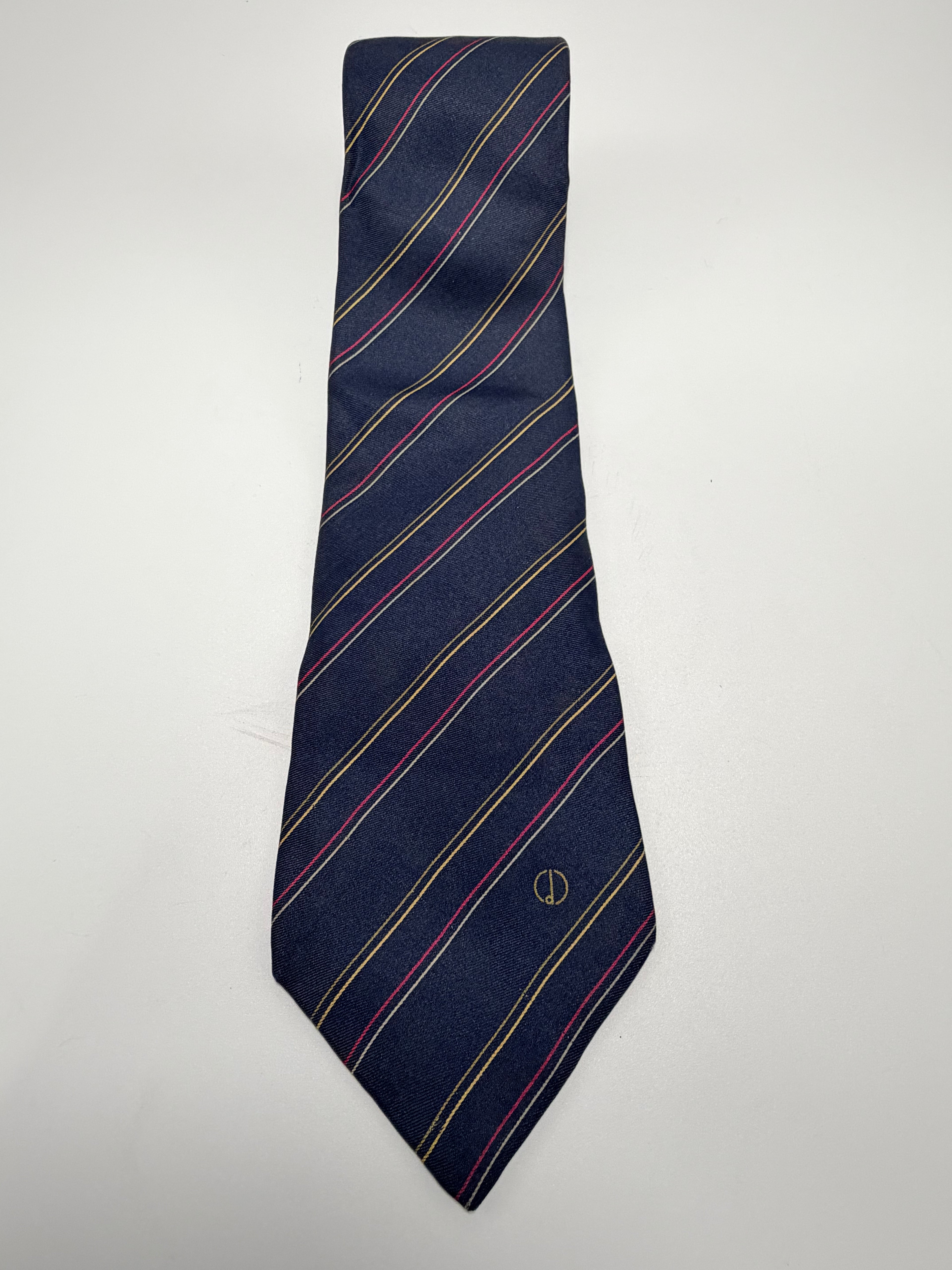 Dunhill London Silk Tie – Navy Stripe with Signature Logo