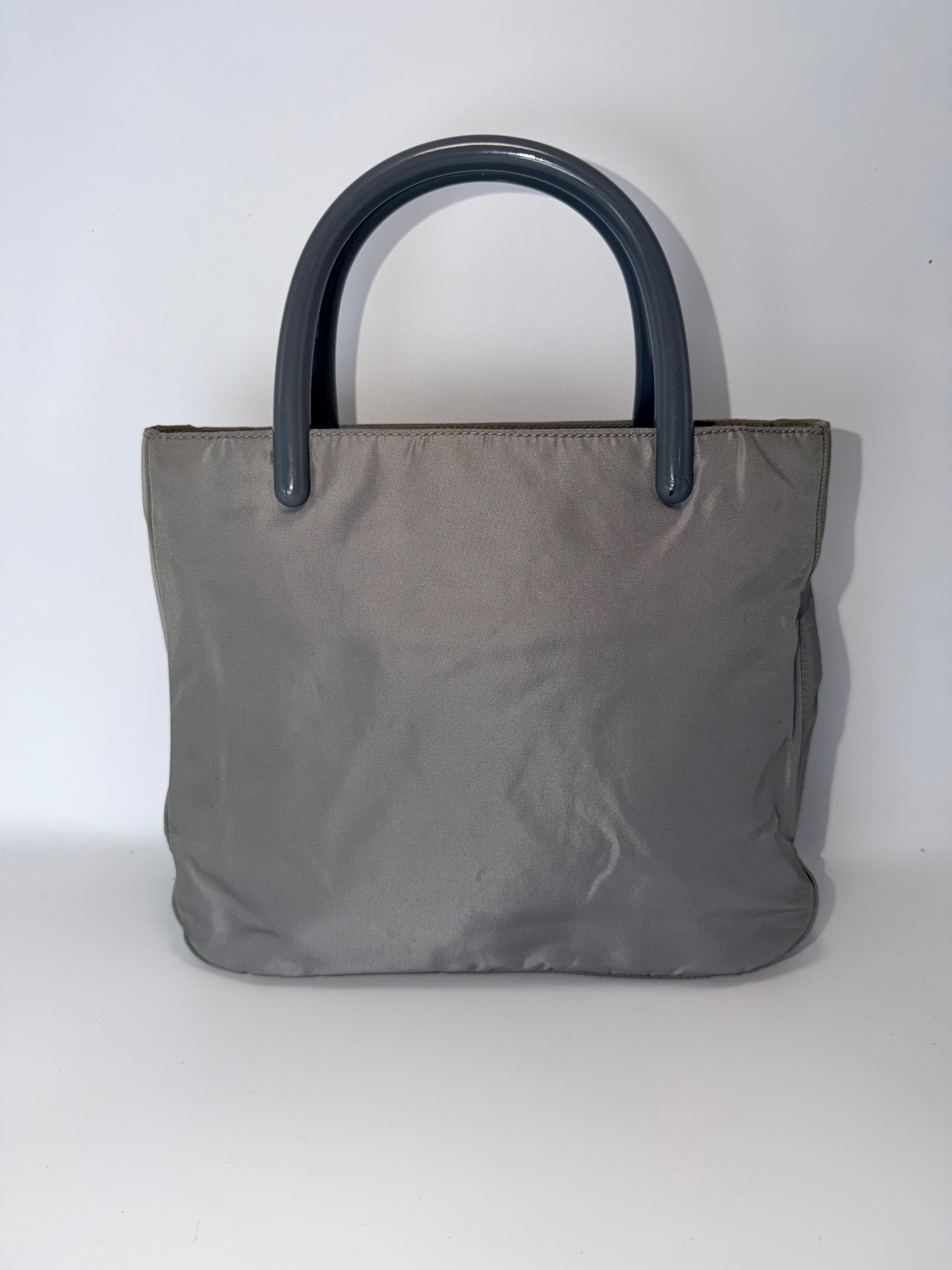 Prada Gray Nylon Mini Tote with Acrylic Handles