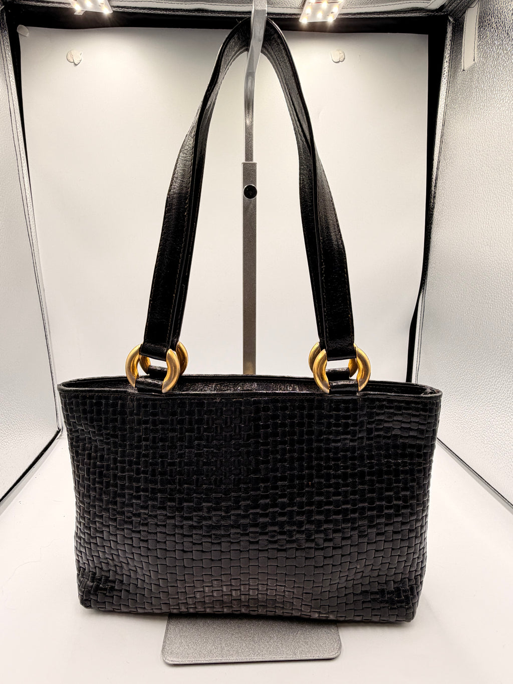 Fendi Vintage Black Woven Leather Shoulder Tote