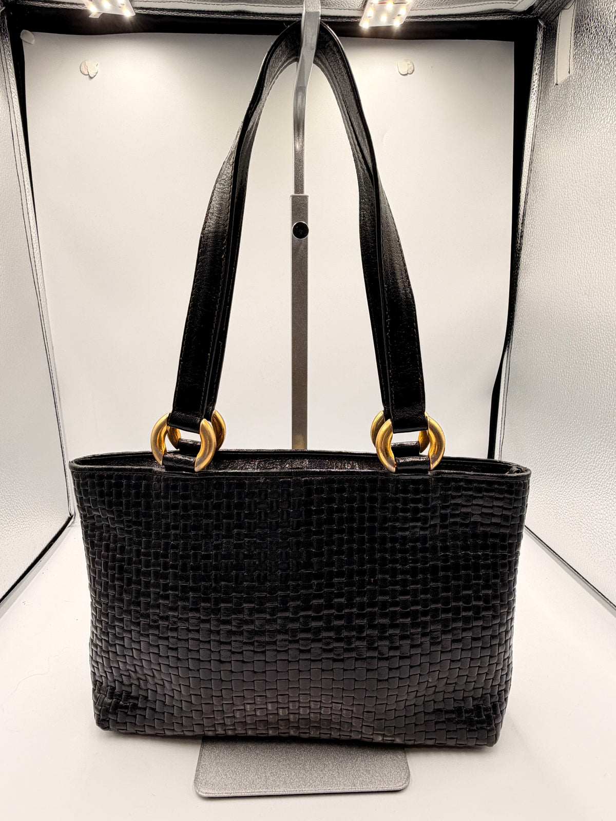 Fendi Vintage Black Woven Leather Shoulder Tote
