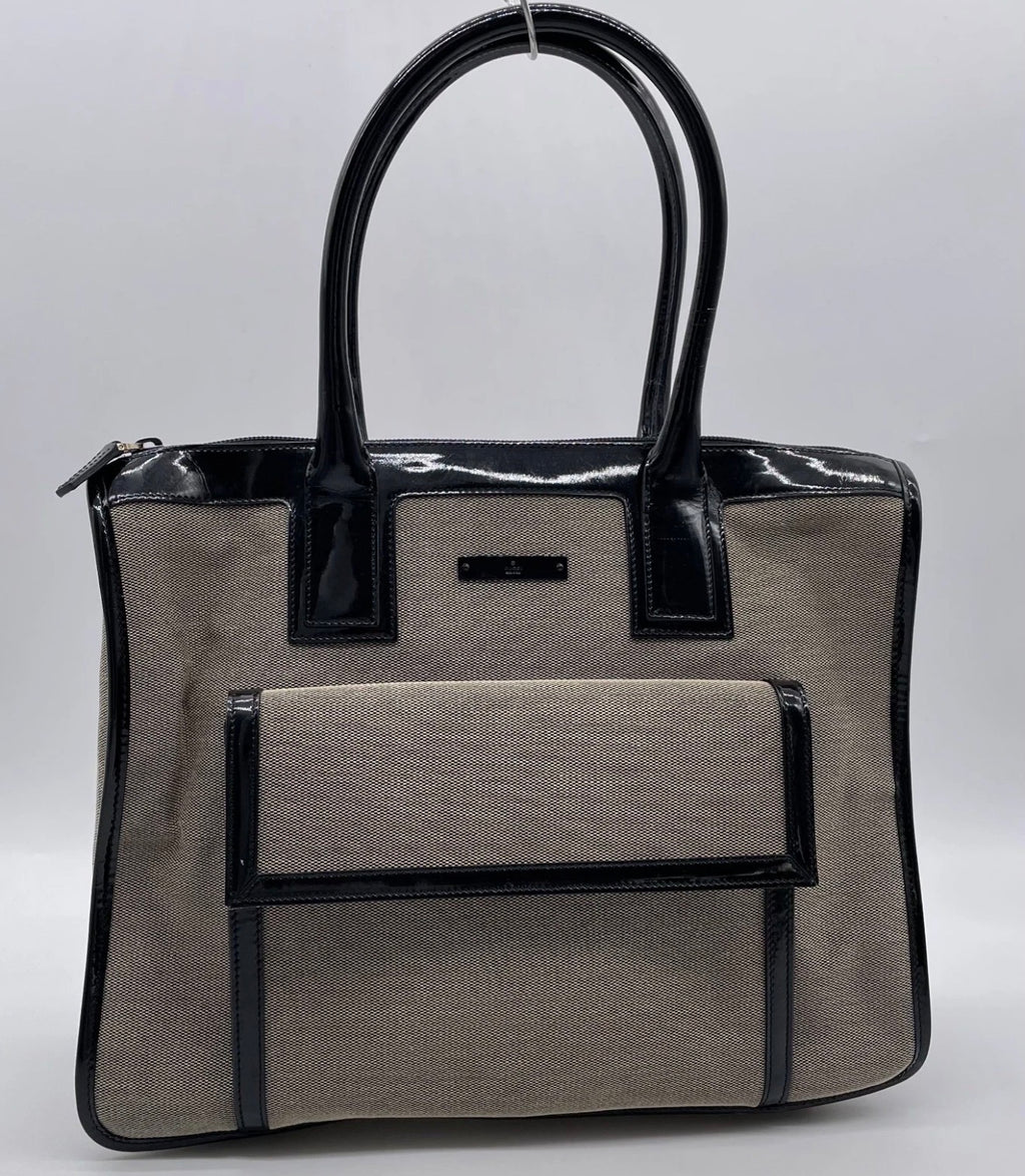 Gucci Canvas & Black Patent Leather Tote Bag