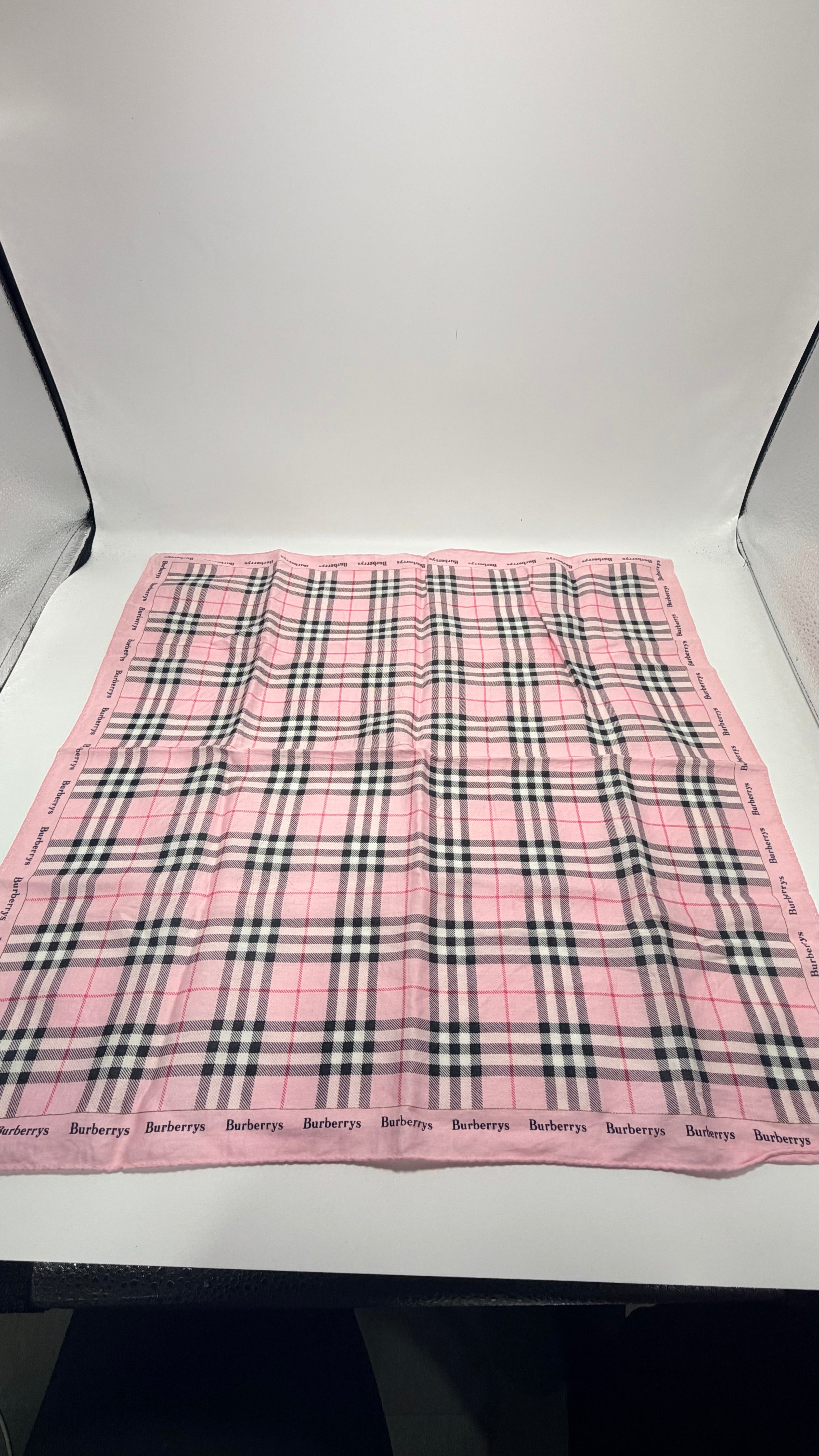 Burberrys Nova Check Scarf – Pink Plaid with Logo Border