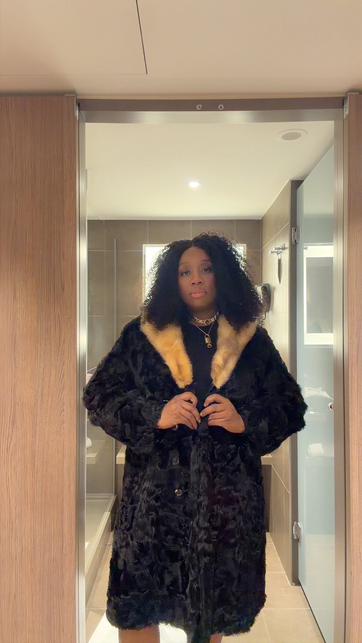 Vintage Persian Lamb (Astrakhan) Fur Coat with Fox Trim – Black (1X / 2X)