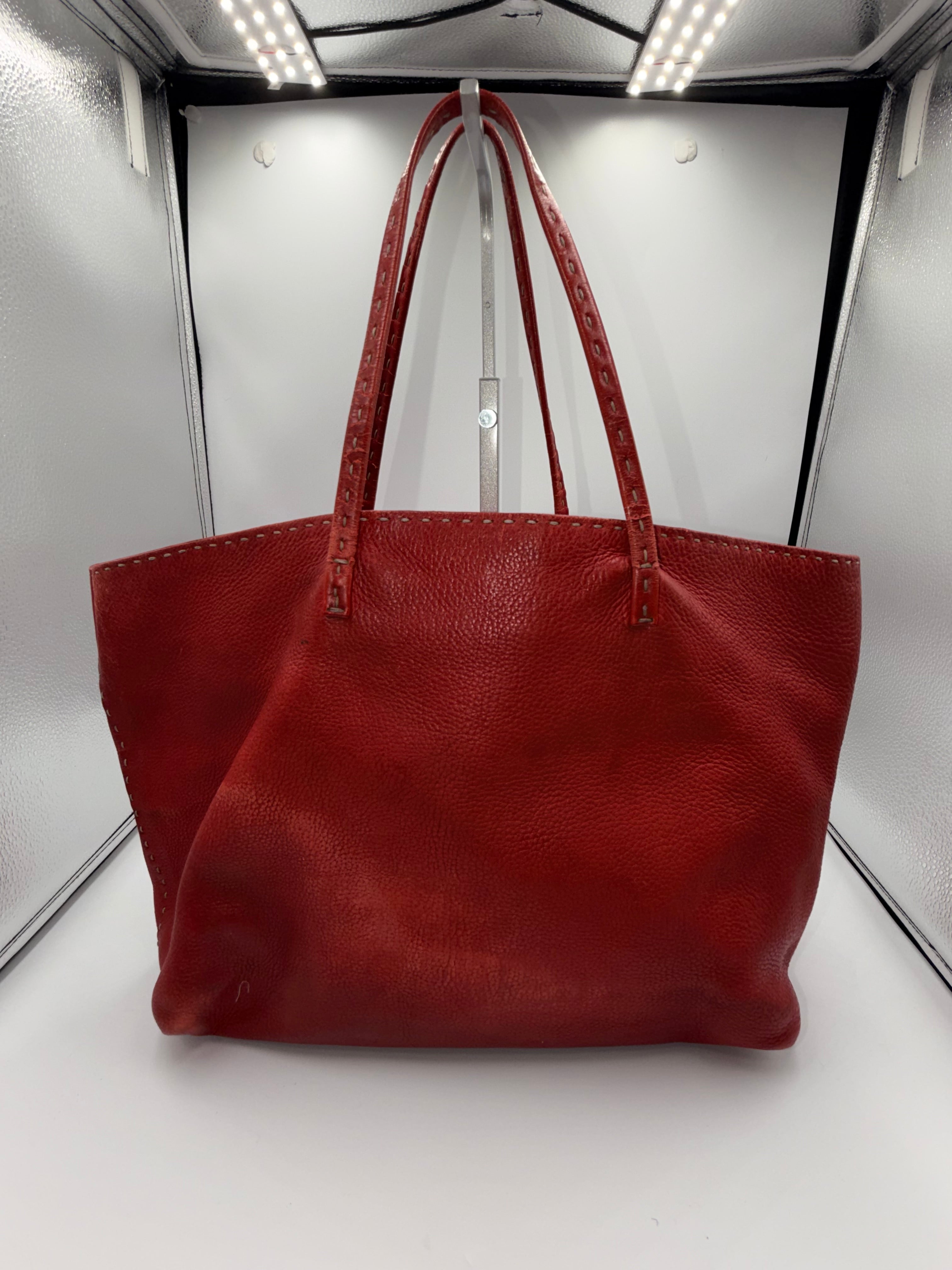 Fendi Selleria Red Leather Tote Bag
