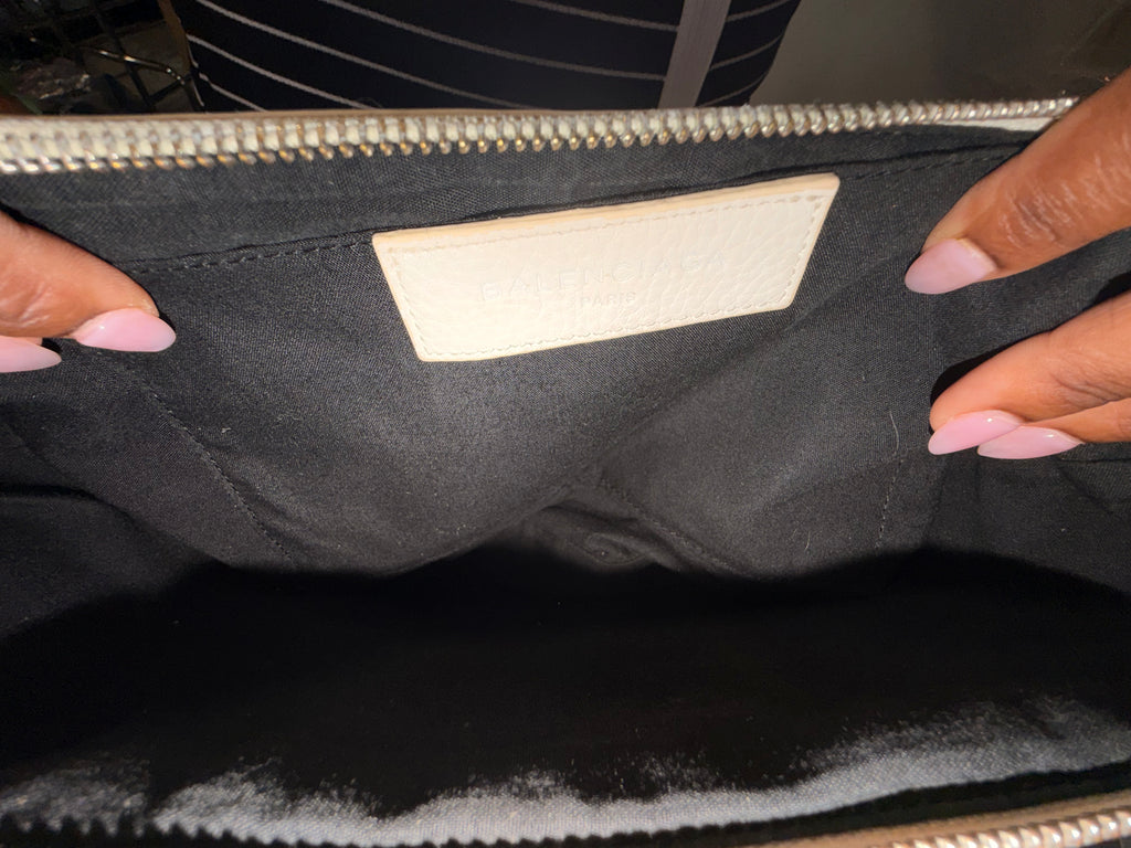 Balenciaga White Leather Logo Pouch / Oversized Clutch