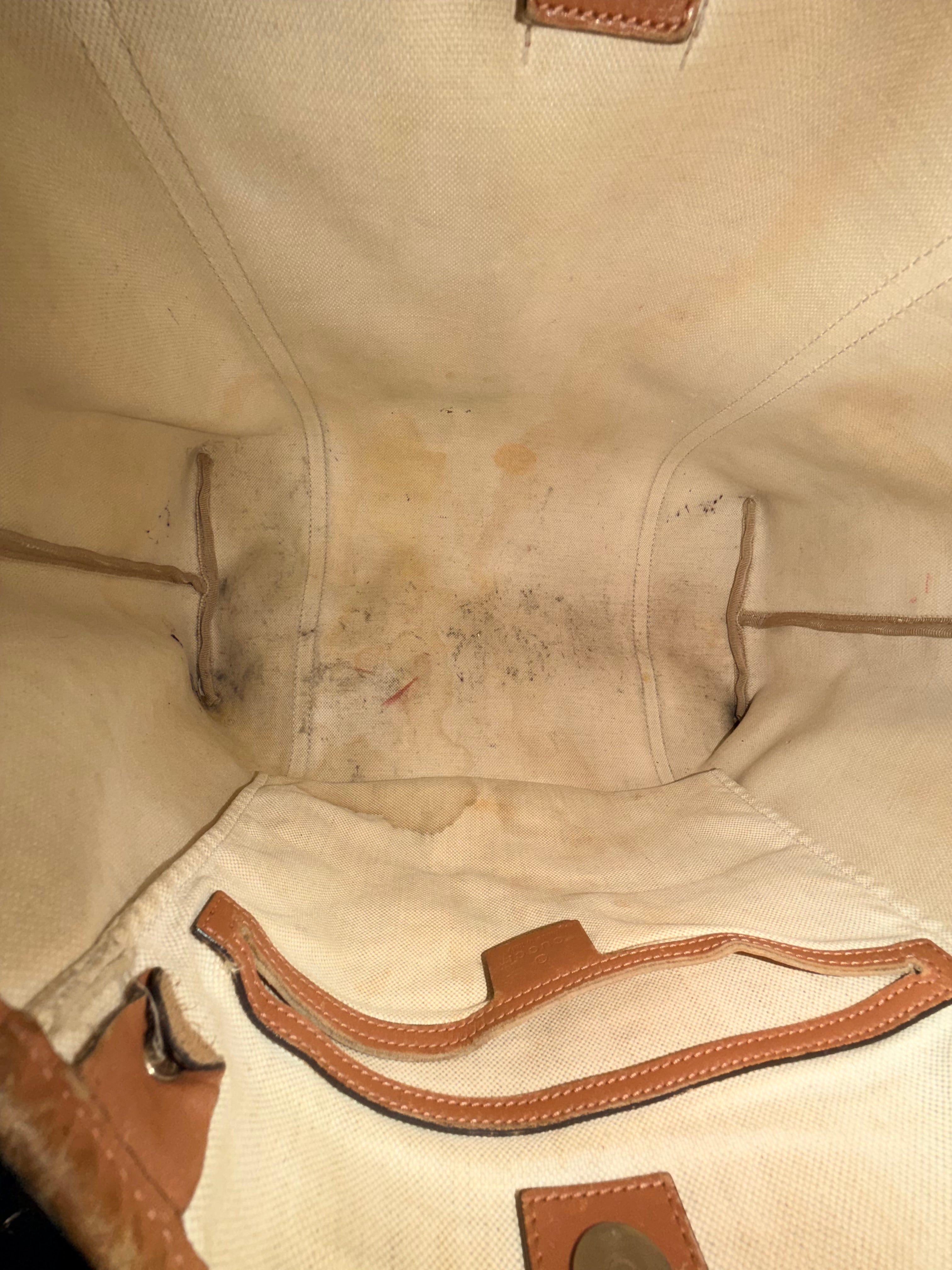 GUCCI GG Canvas Tote – Beige/Ebony with Brown Leather Trim