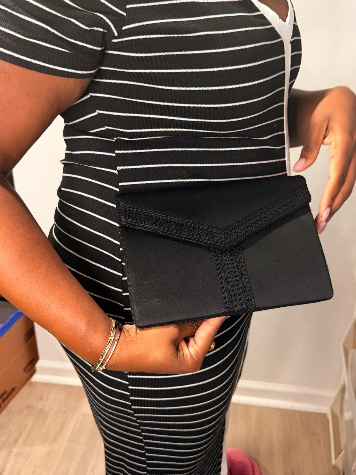 Yves Saint Laurent Black Satin Envelope Clutch