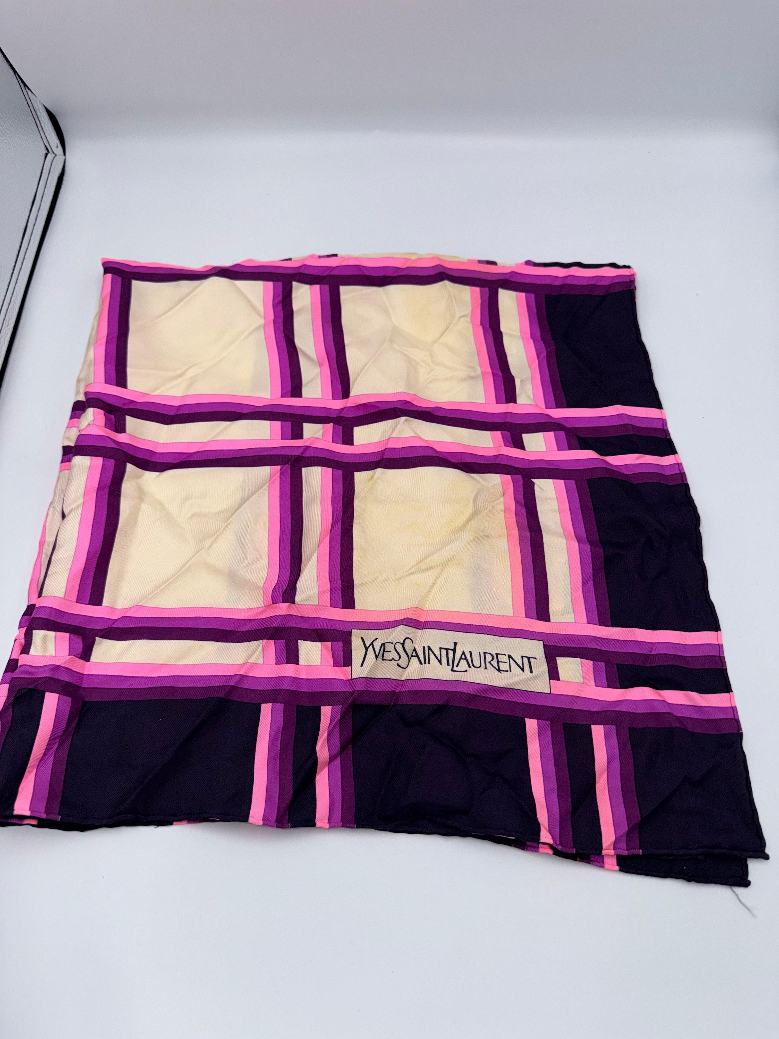 Yves Saint Laurent Silk Scarf – Large (Purple/Pink Plaid)