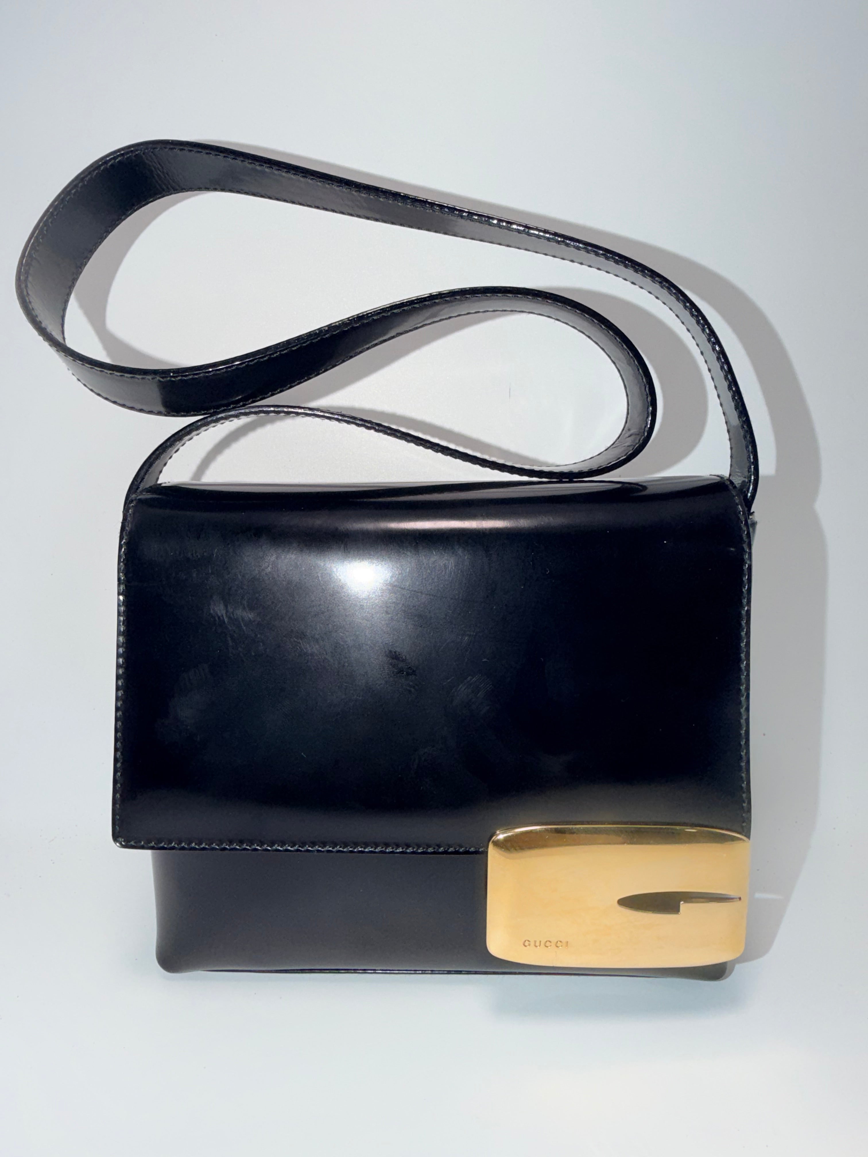GUCCI Black Patent Leather Shoulder Bag