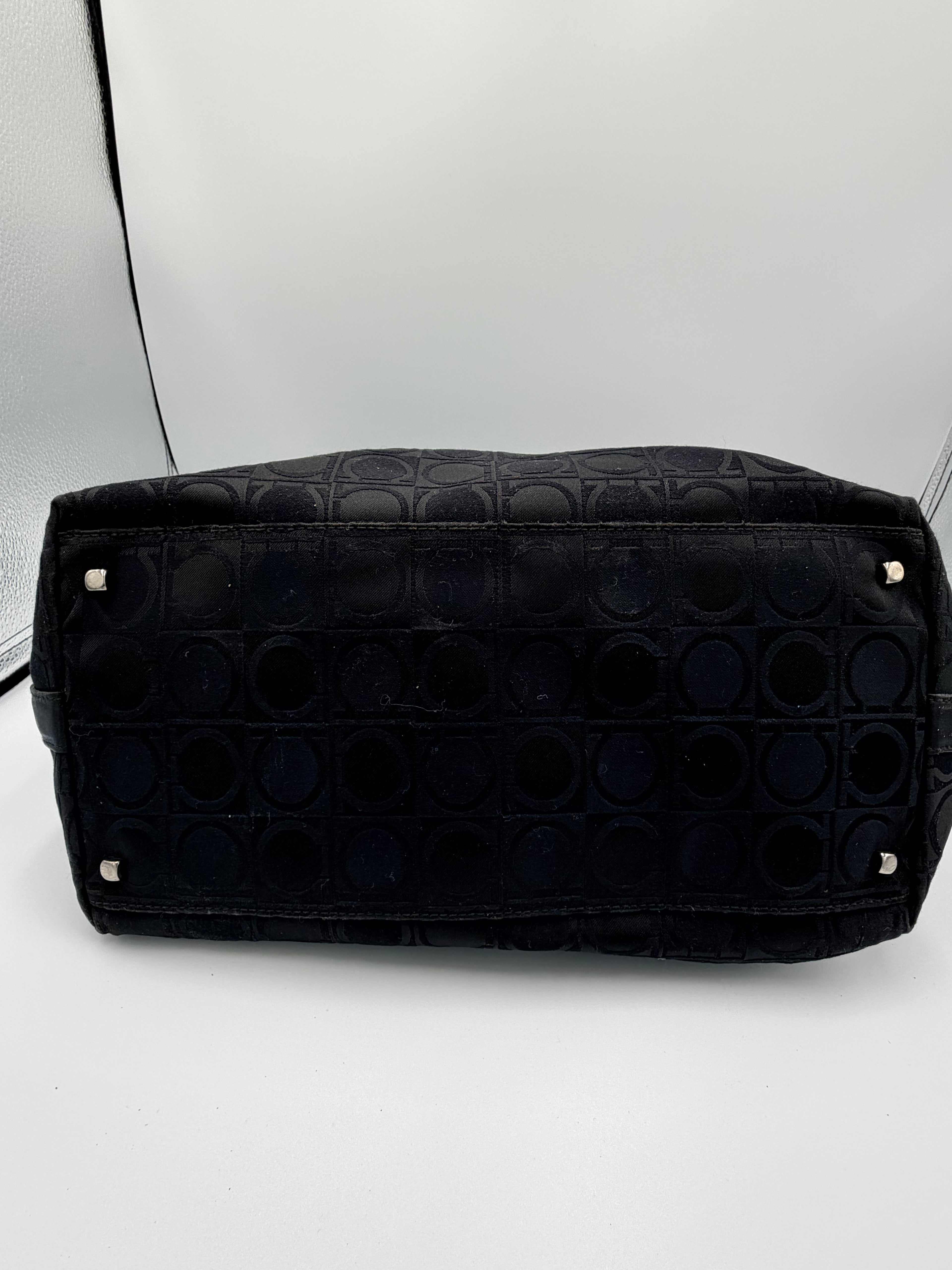 Salvatore Ferragamo Gancini Black Shoulder Bag Jacquard Logo Bag