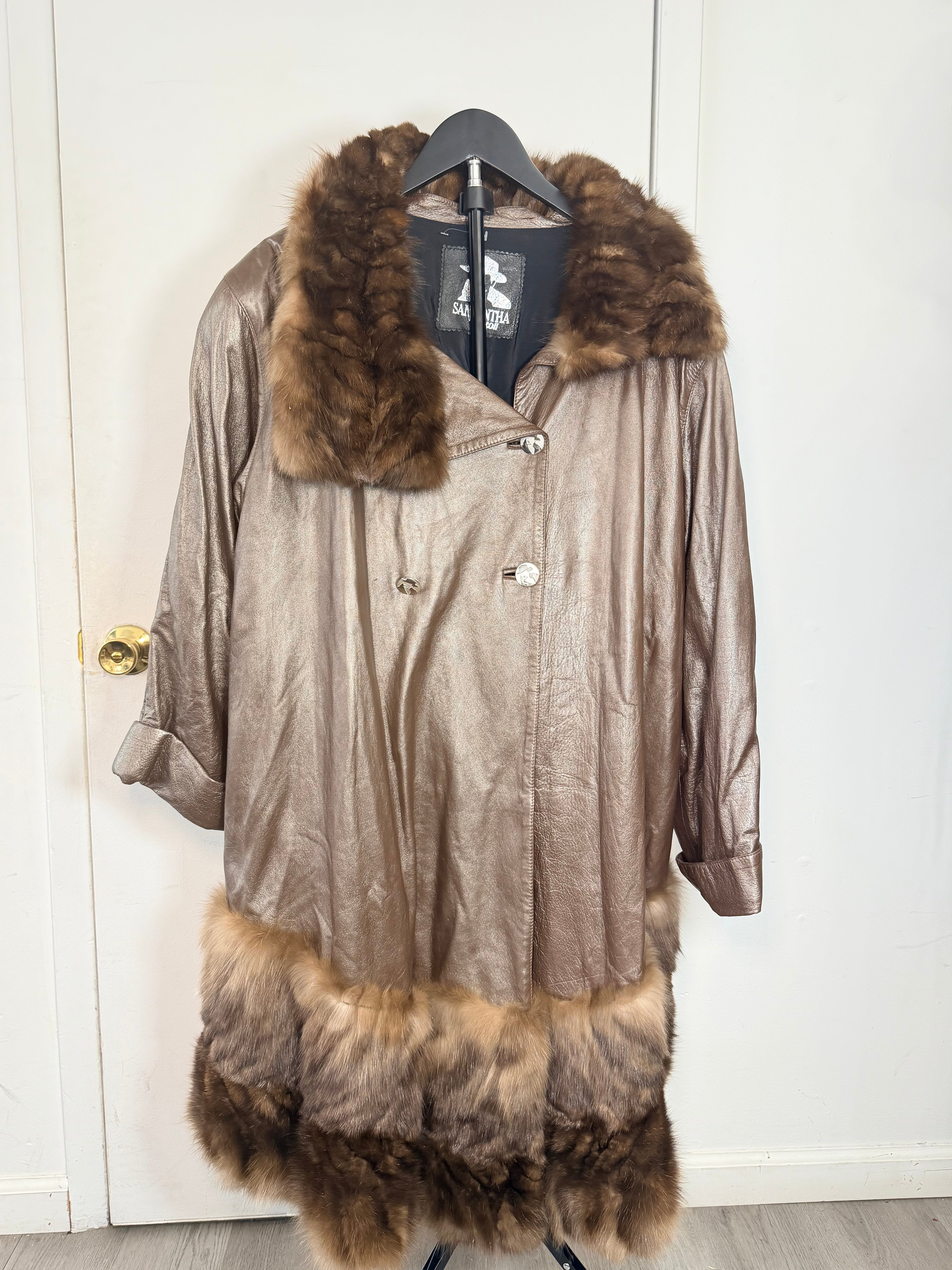 Vintage Leather & Mink Trim Coat – XL / 1X 021