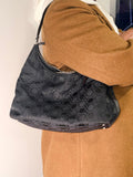 Salvatore Ferragamo Gancini Black Shoulder Bag Jacquard Logo Bag