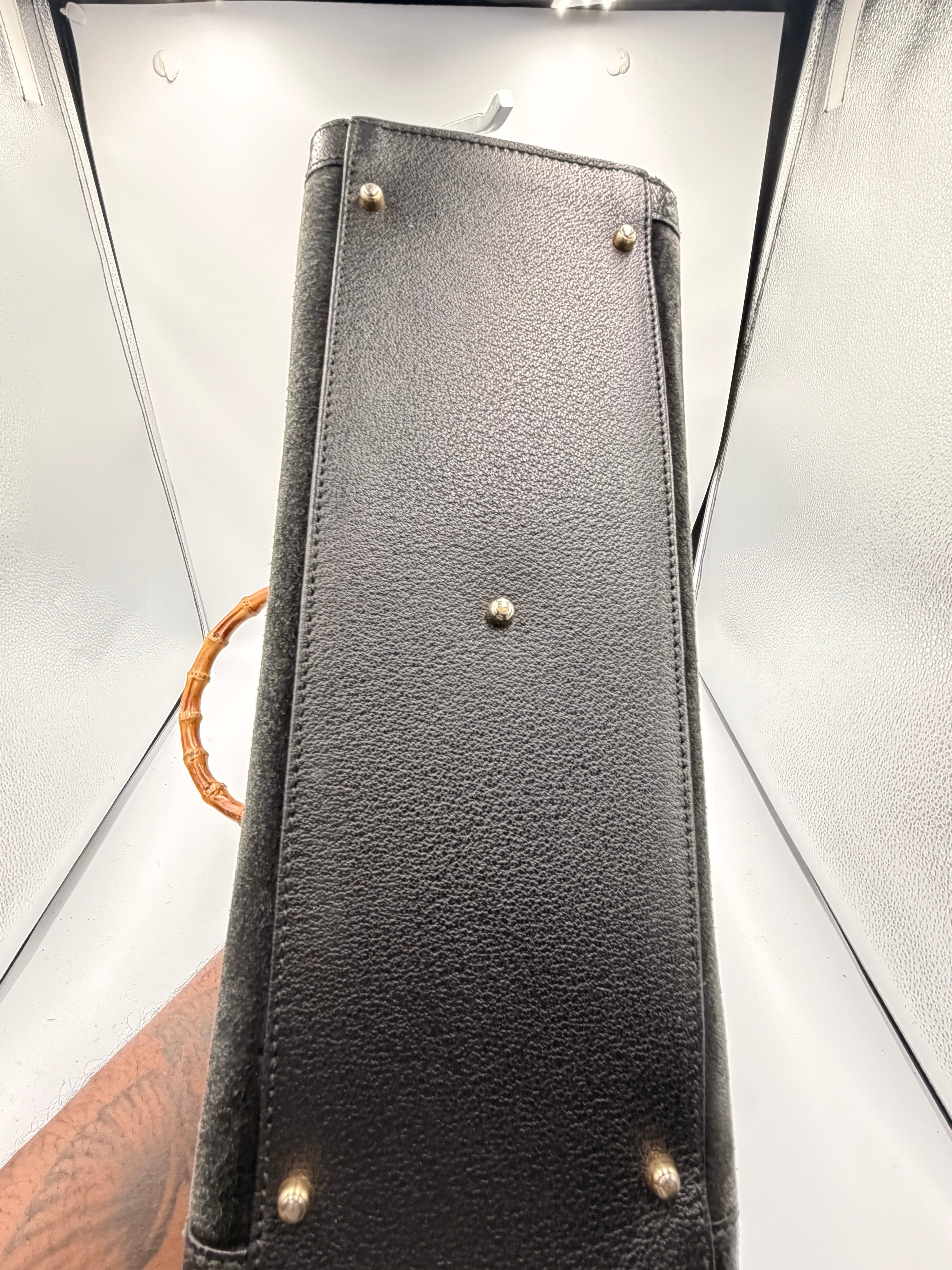 Gucci Bamboo Handle Suede Tote