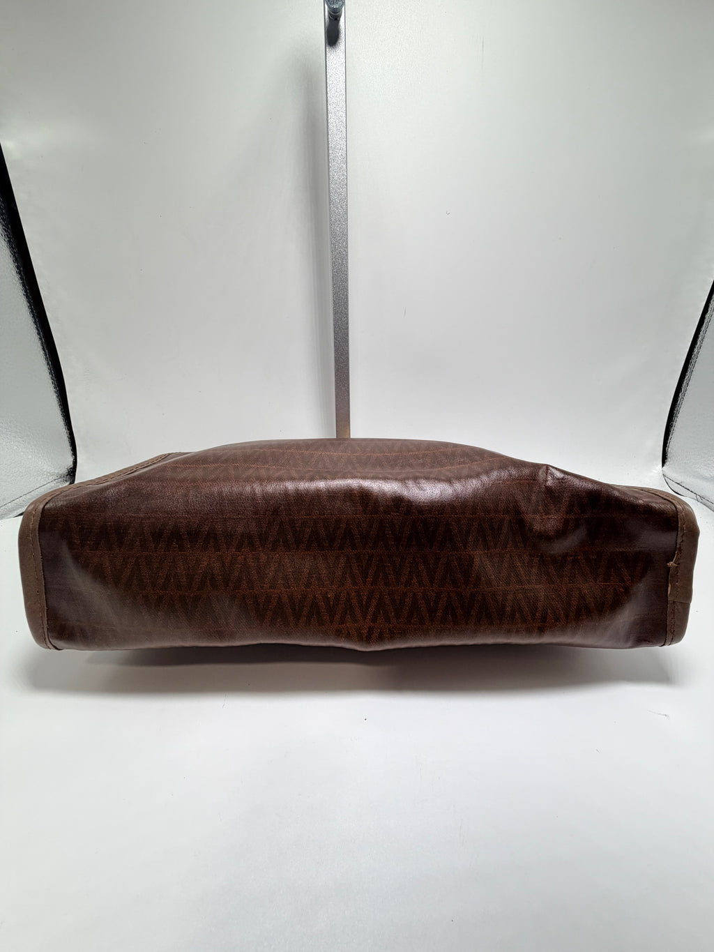 Valentino Leather Clutch – Brown Chevron V Logo