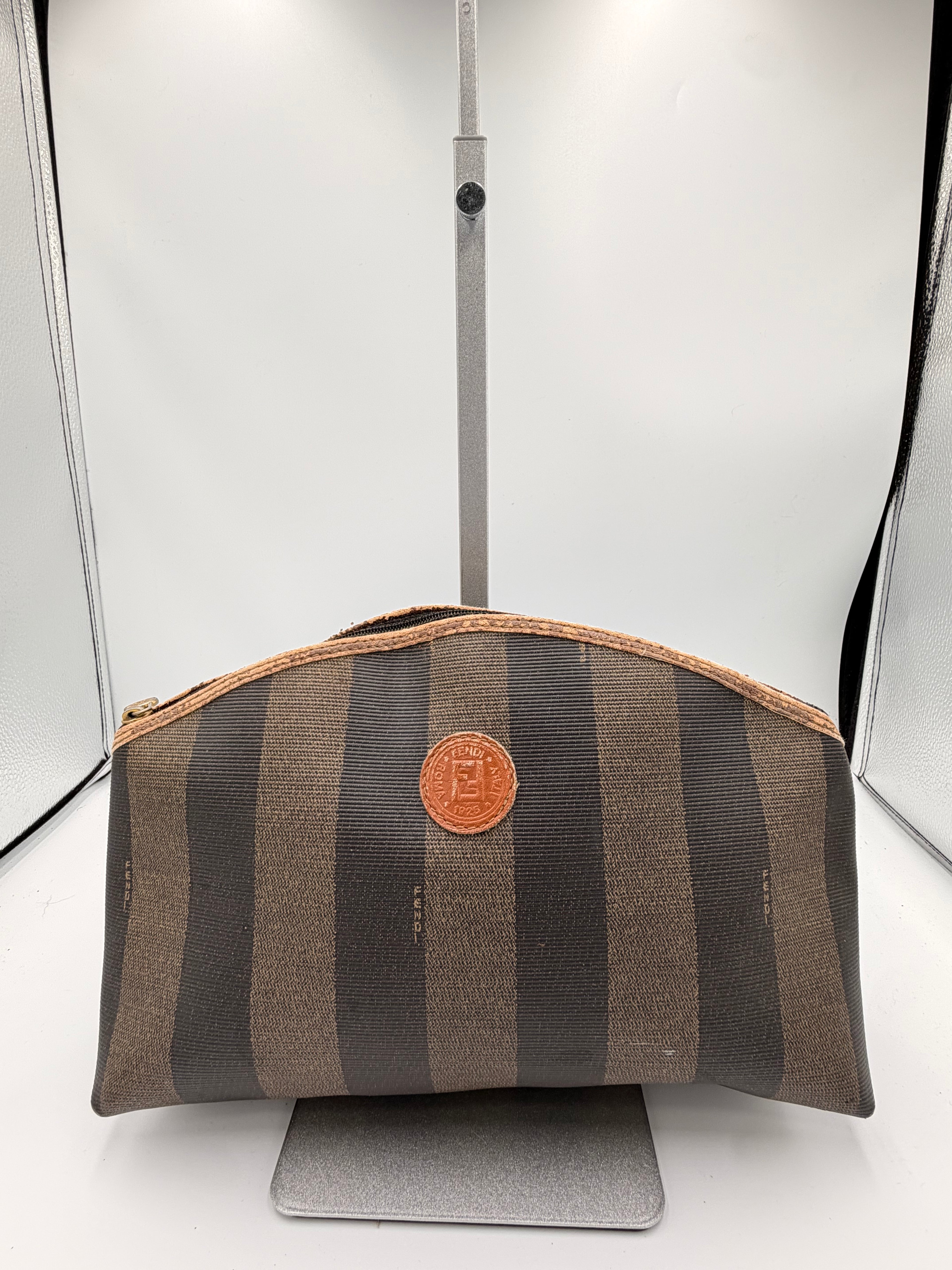 Fendi Pequin Stripe Zip Clutch