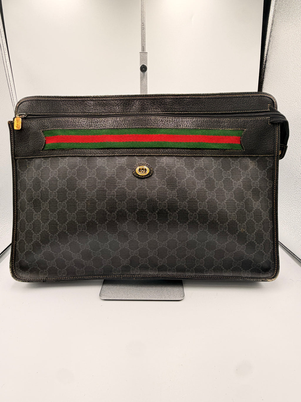 Gucci GG Web Stripe Portfolio Clutch / Document Carrier
