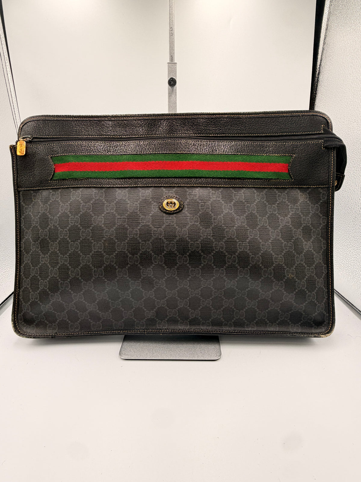 Gucci GG Web Stripe Portfolio Clutch / Document Carrier