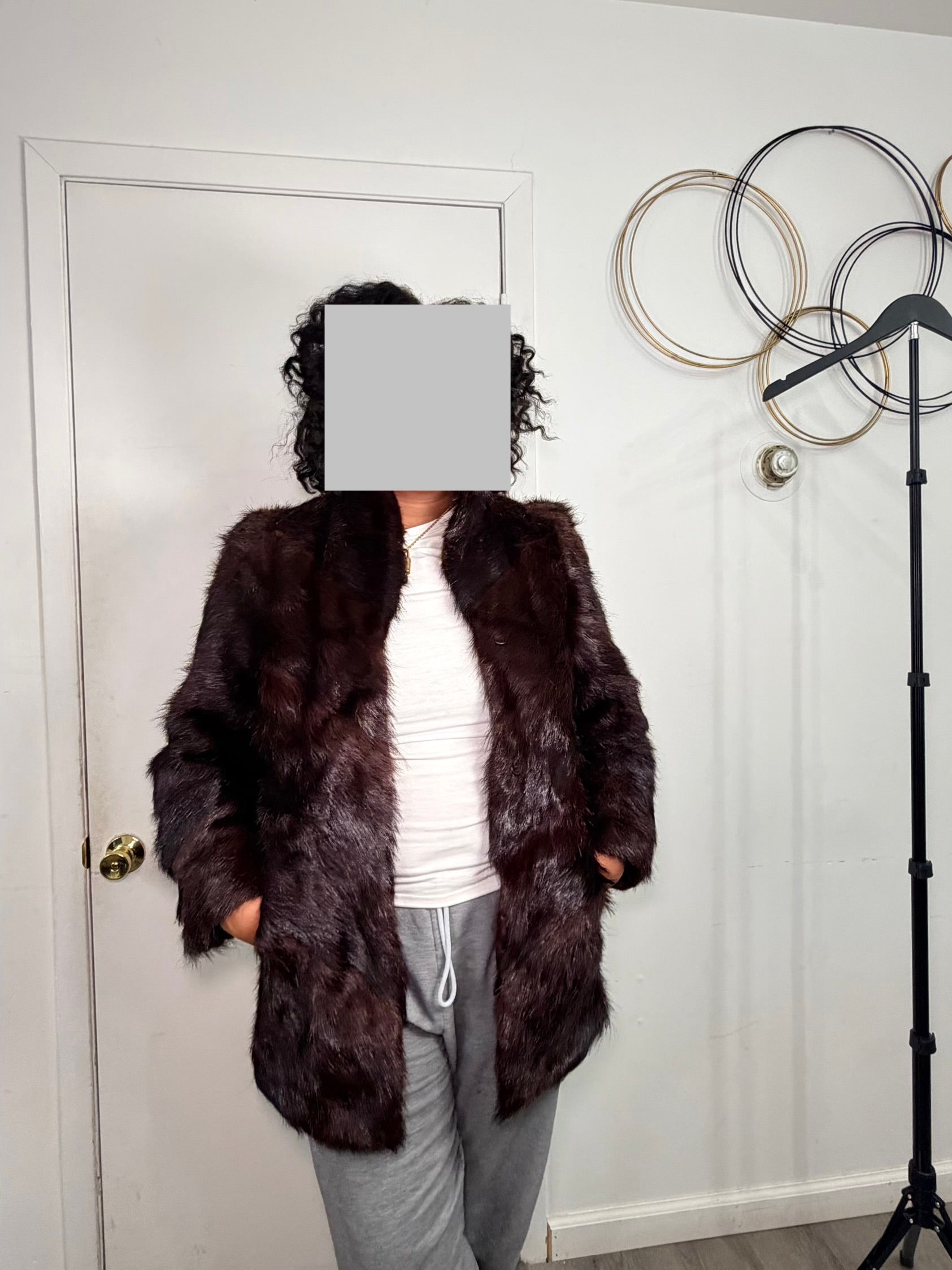 Vintage Mink Fur Coat – Deep Chocolate Brown with Chevron (Medium)