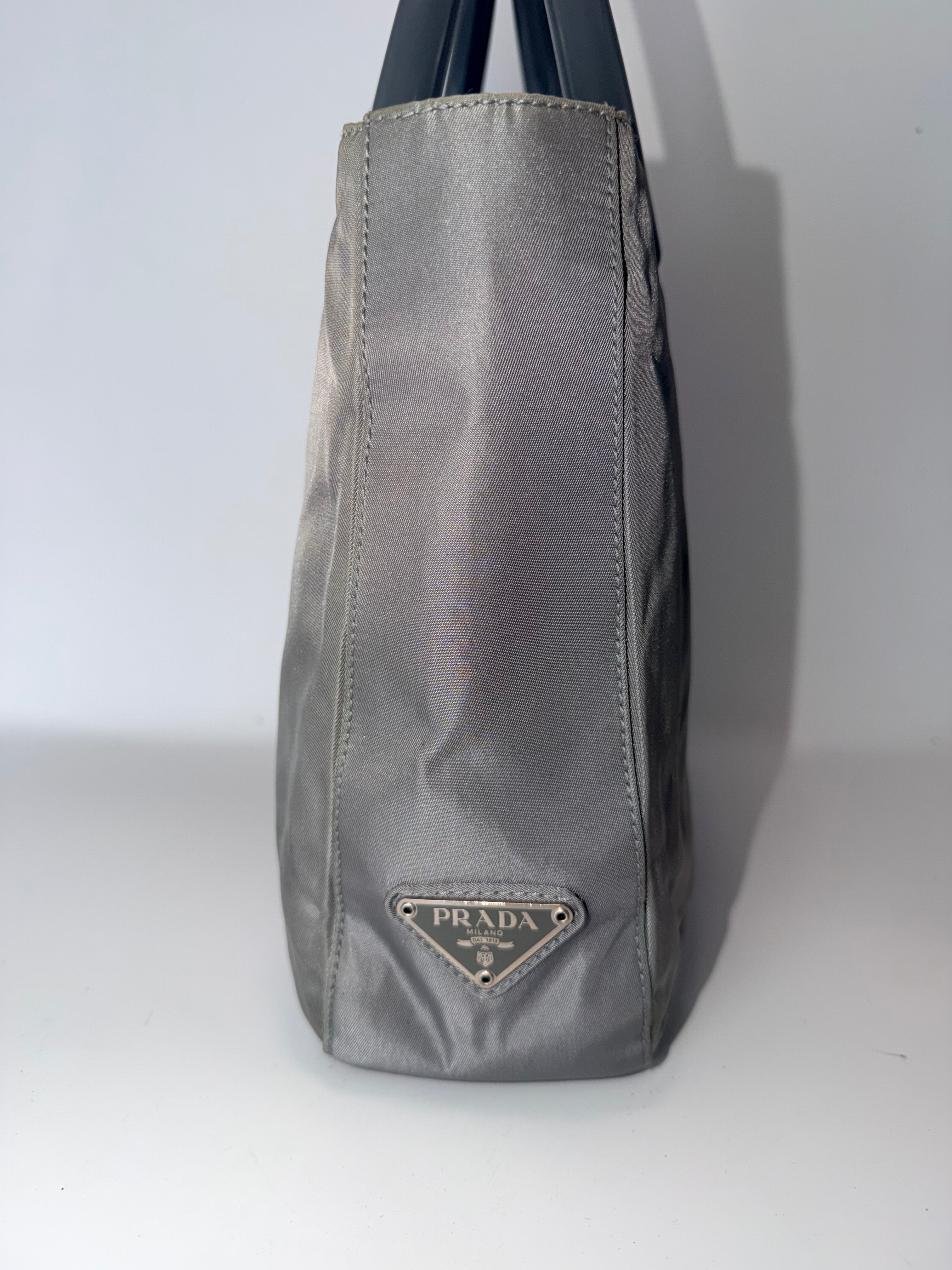 Prada Gray Nylon Mini Tote with Acrylic Handles