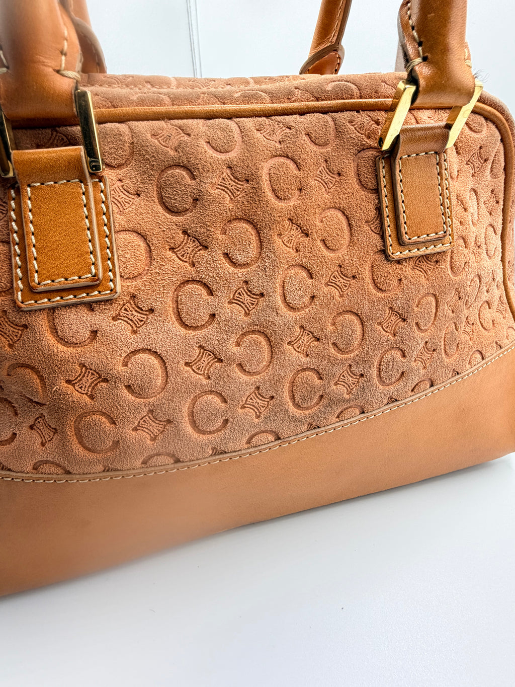 Celine Pink Suede Macadam Boston Bag