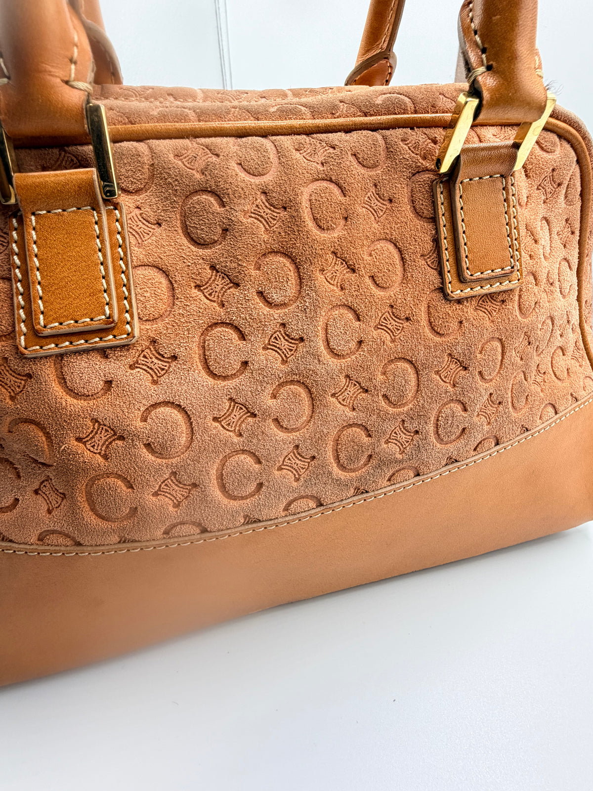 Celine Pink Suede Macadam Boston Bag