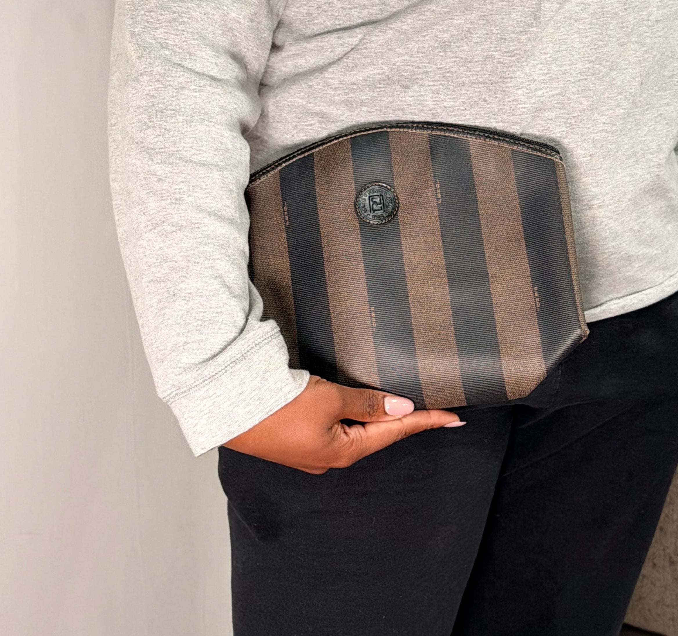 Fendi Pequin Stripe Zip Clutch
