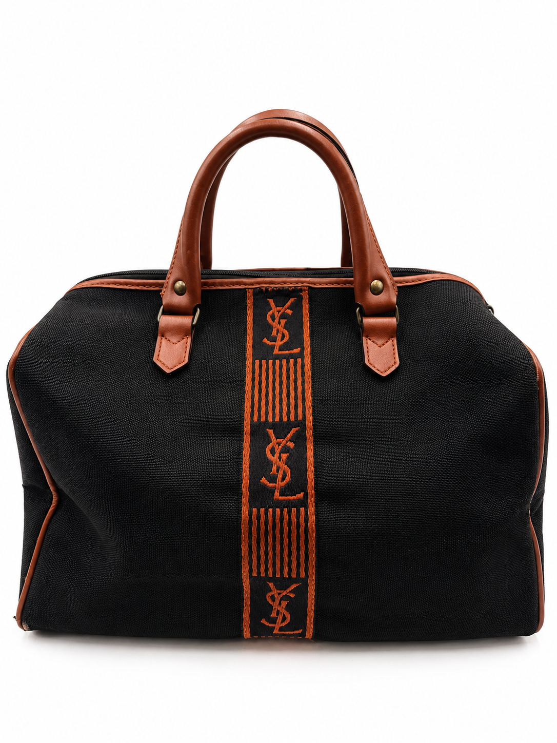 Yves Saint Laurent YSL Black Canvas Boston Bag