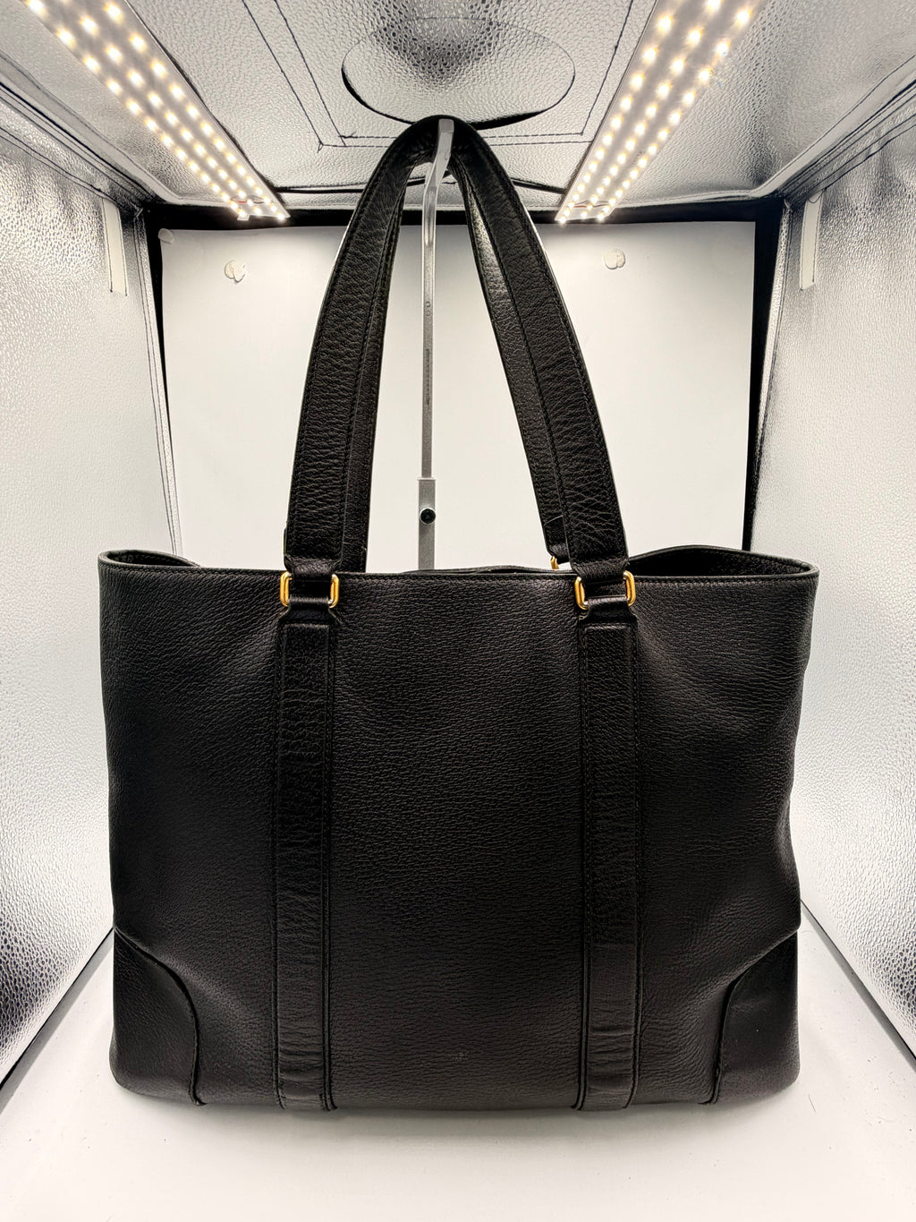 Gucci Black Leather Web Stripe Tote Bag
