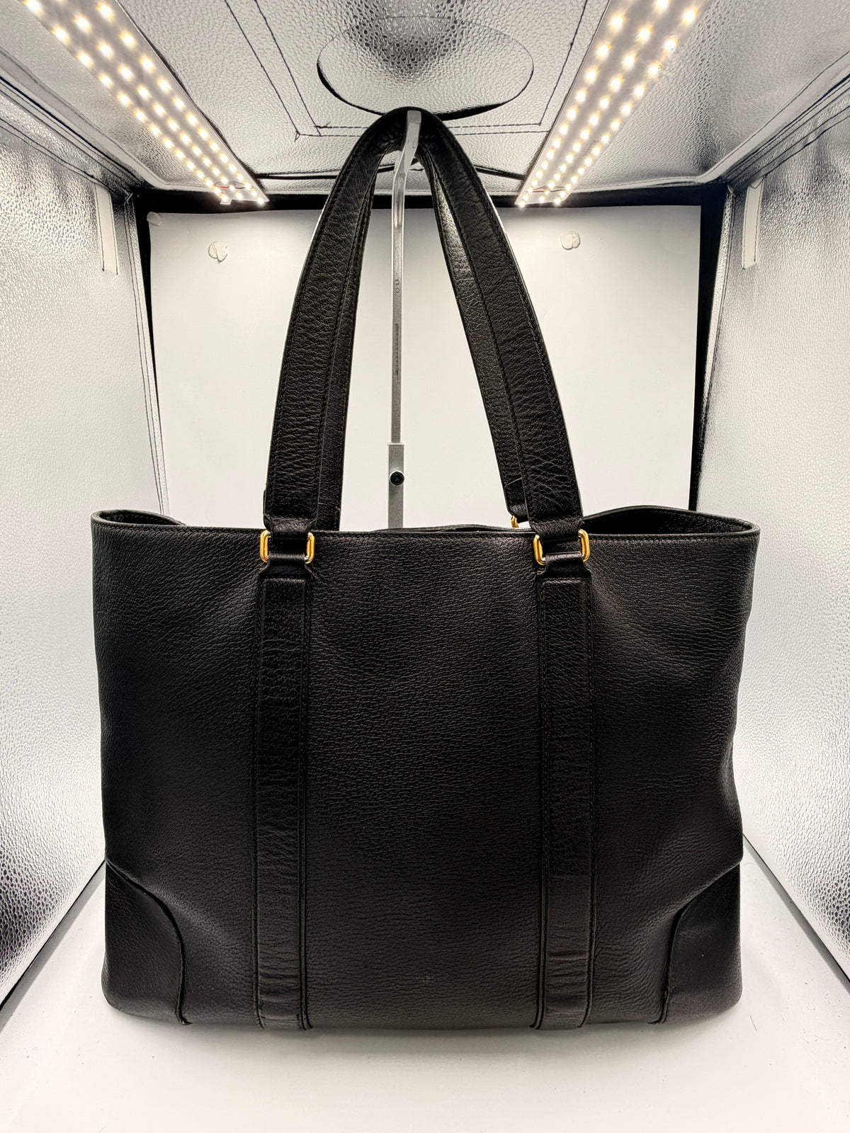 Gucci Black Leather Web Stripe Tote Bag