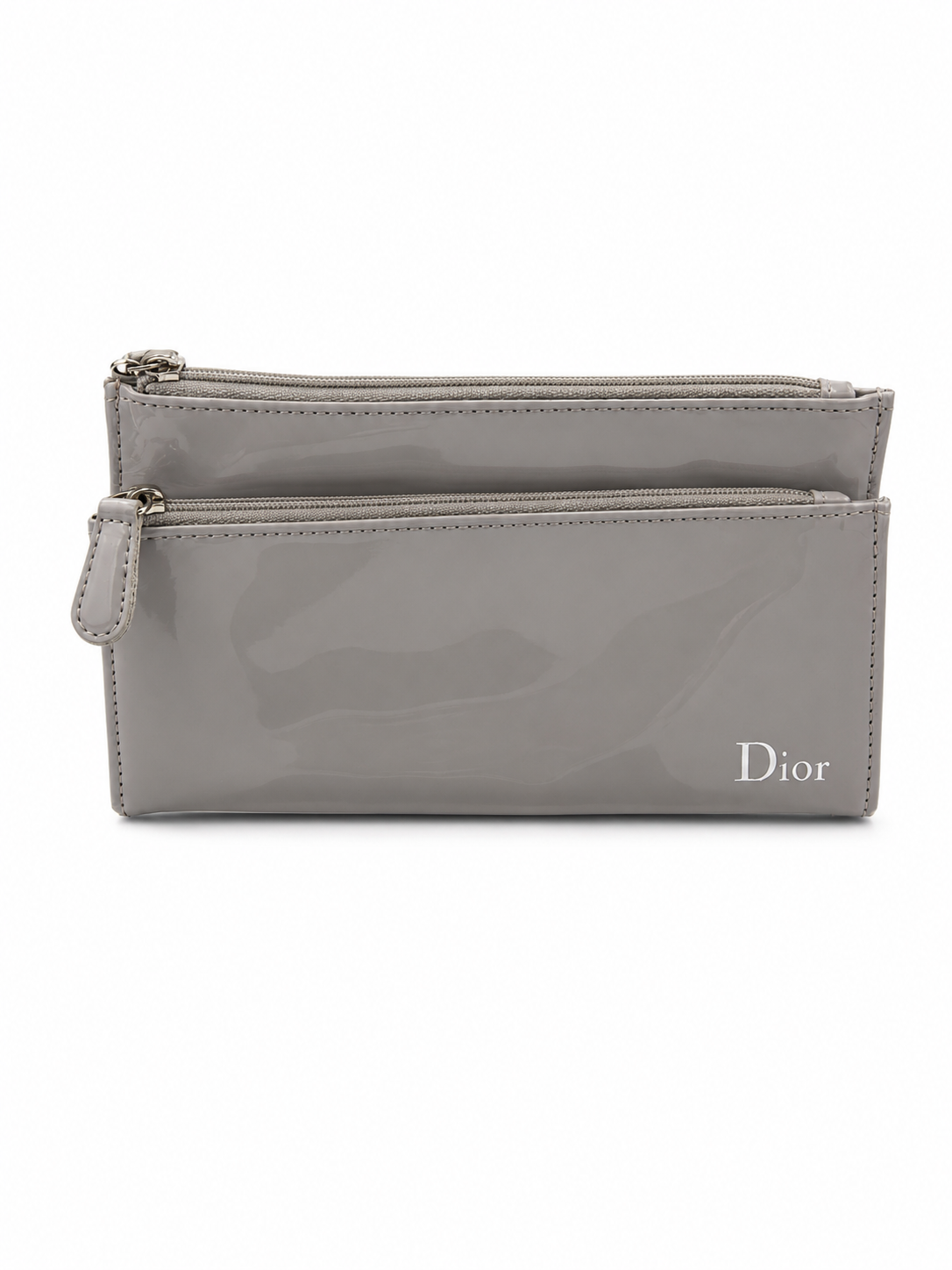 Christian Dior Patent Leather Double Zip Pouch / Wallet – Gray