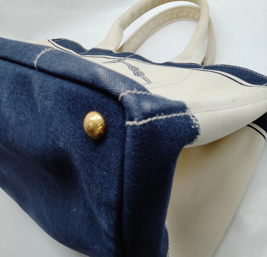 Prada Canapa Canvas Tote - Navy & Ivory (Large)