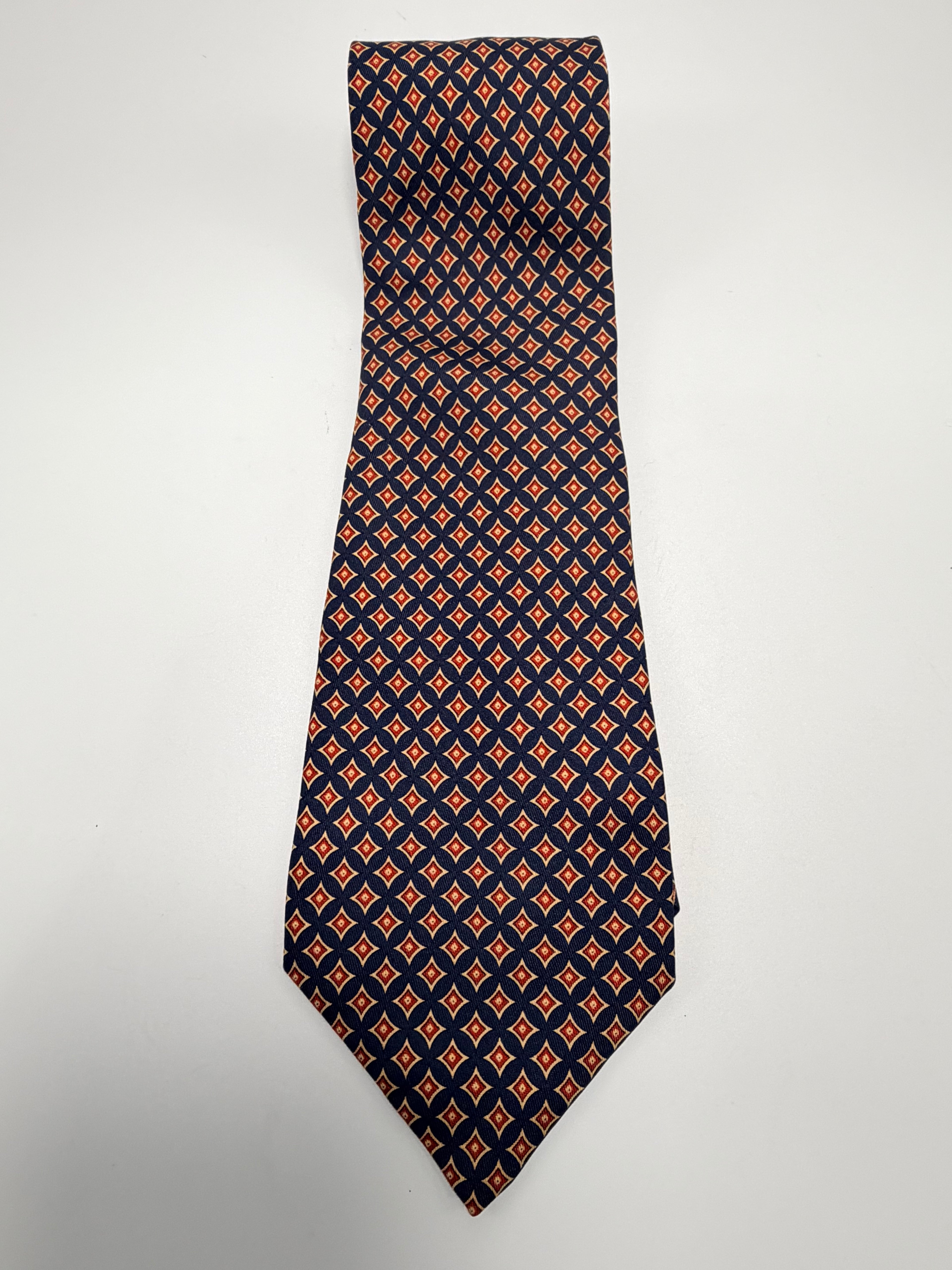Burberrys Vintage Silk Tie – Navy & Red Geometric