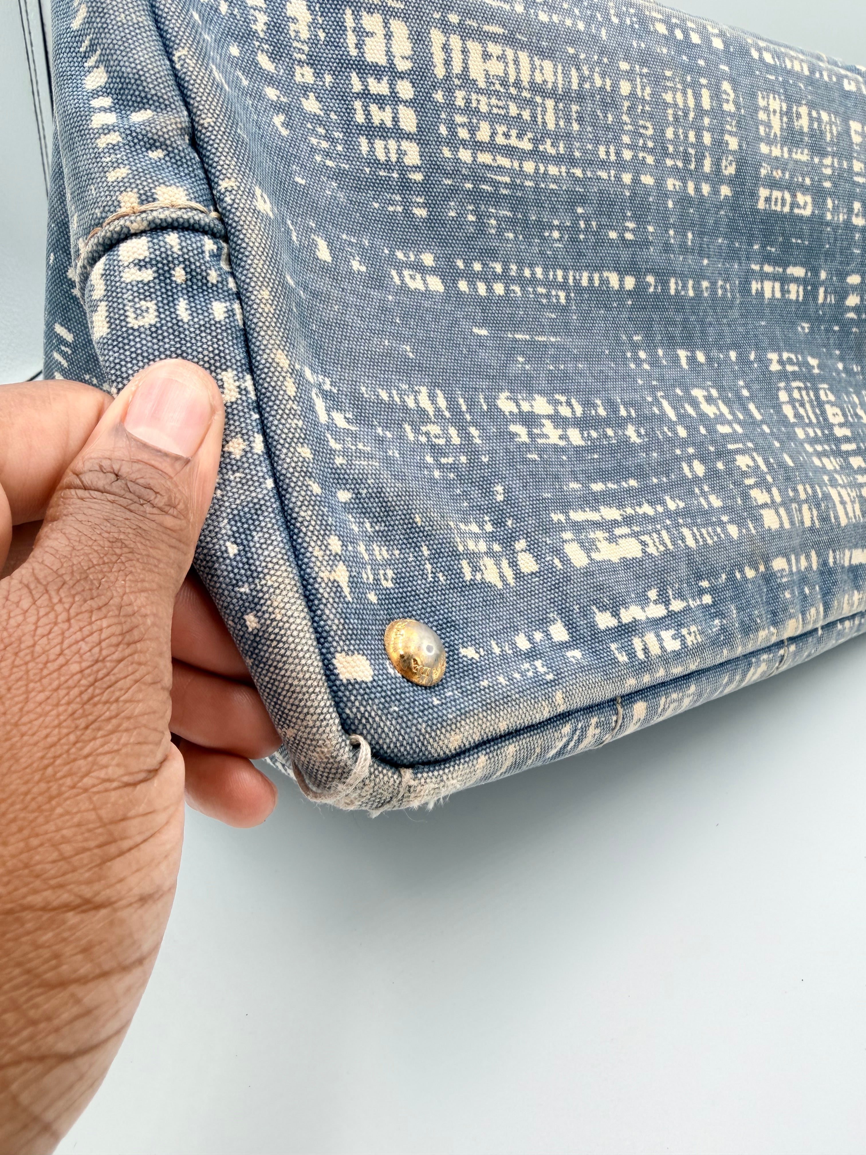 Prada Canapa Denim Abstract Print Tote