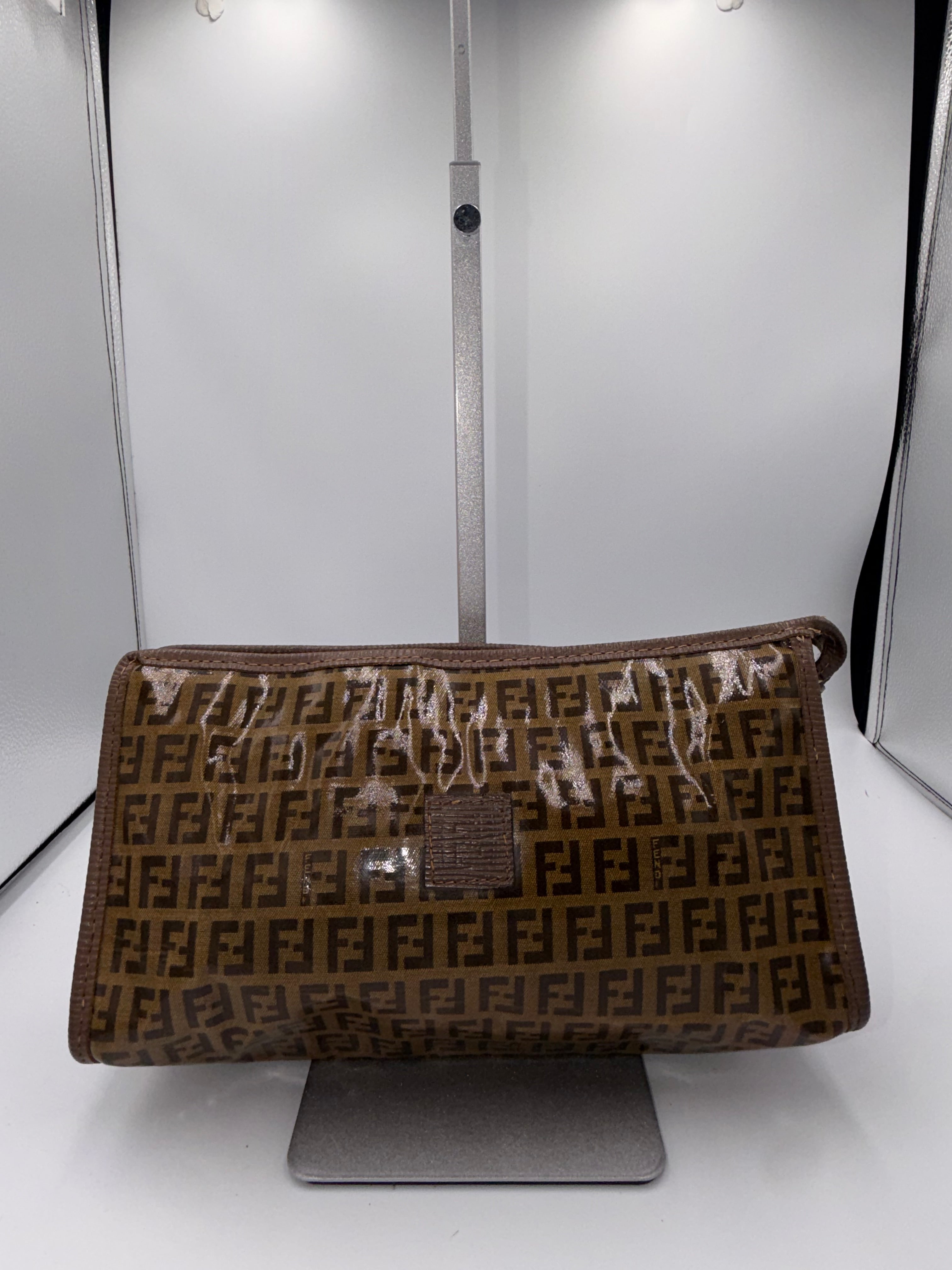 FENDI Vintage Zucca Logo Clutch – Brown Coated Canvas