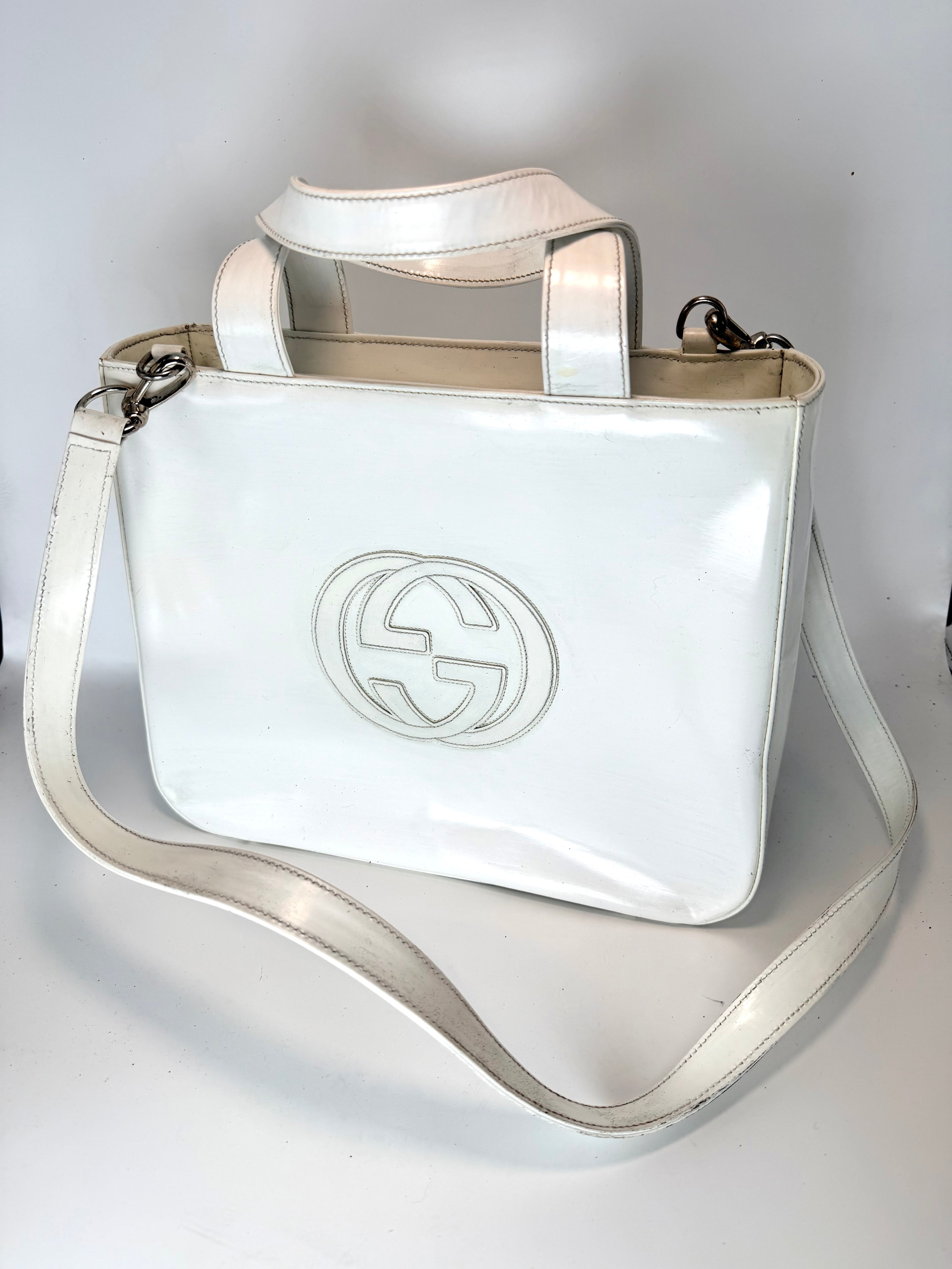 Gucci Soho White Leather Tote with Crossbody Strap