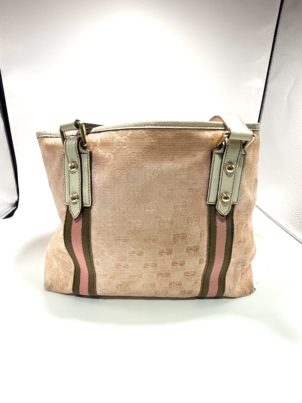 Gucci GG Canvas Web Tote Bag (Pink) with Charms