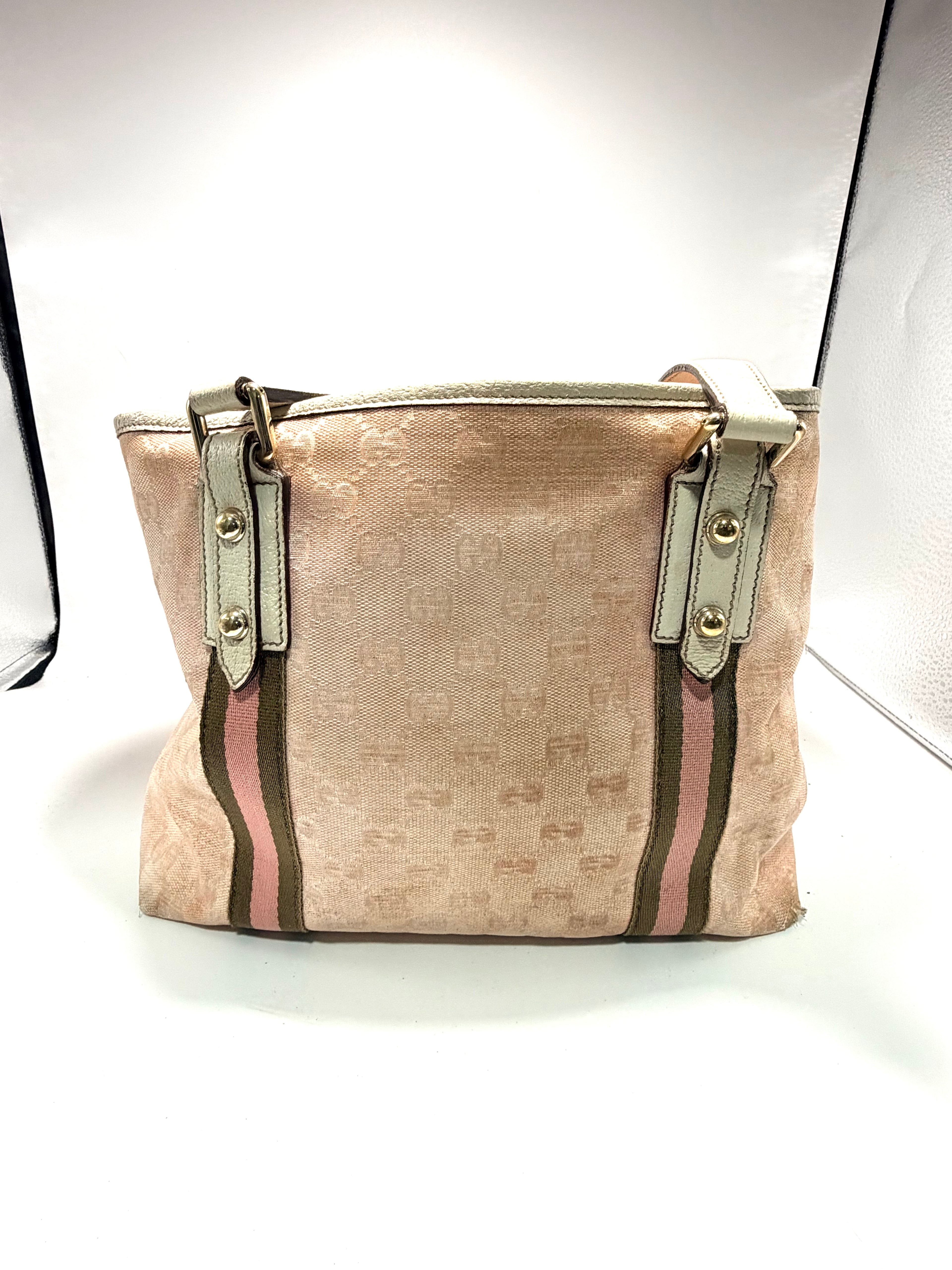 Gucci GG Canvas Web Tote Bag (Pink) with Charms