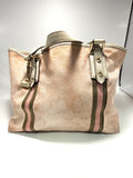 Gucci GG Canvas Web Tote Bag (Pink) with Charms