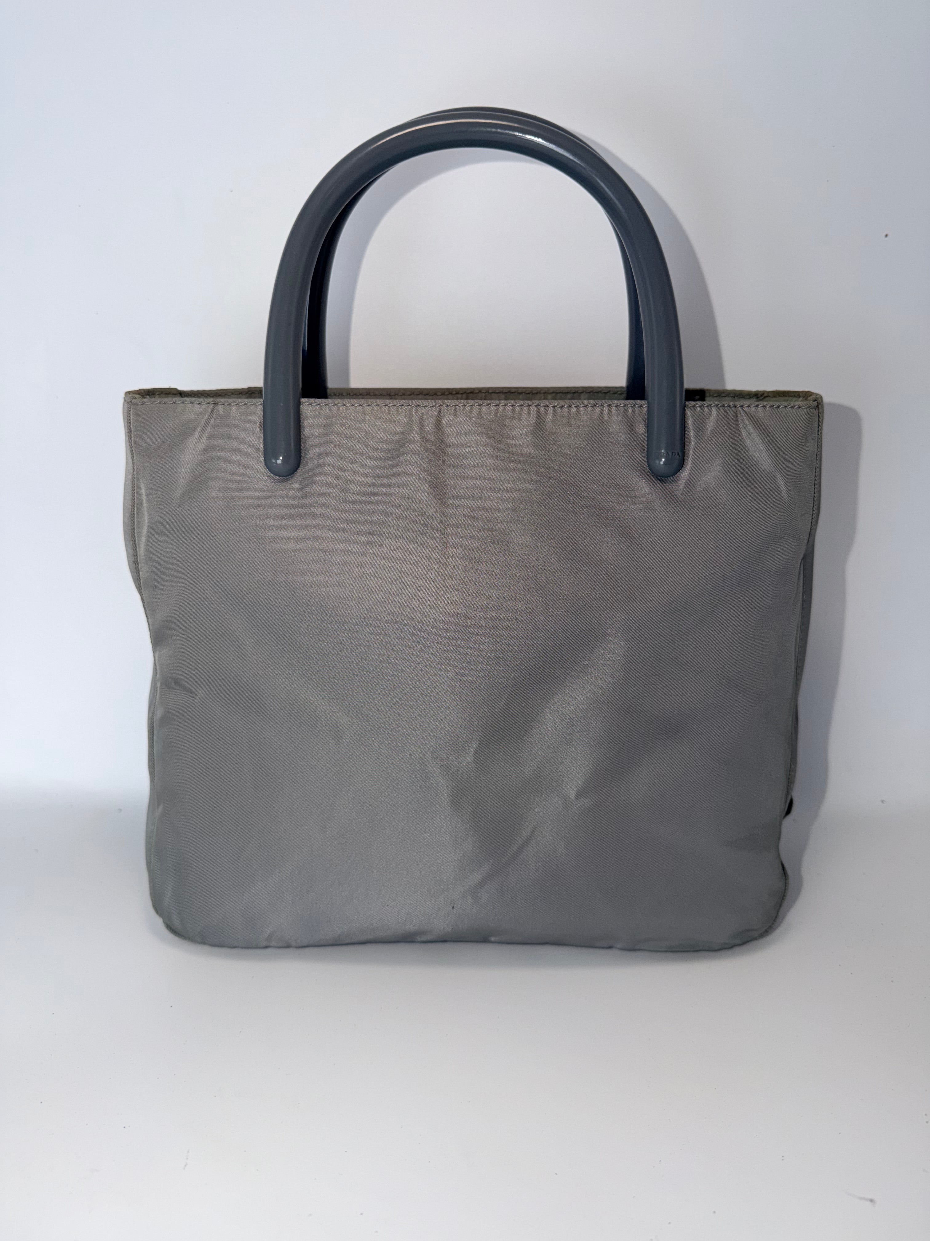 Prada Gray Nylon Mini Tote with Acrylic Handles