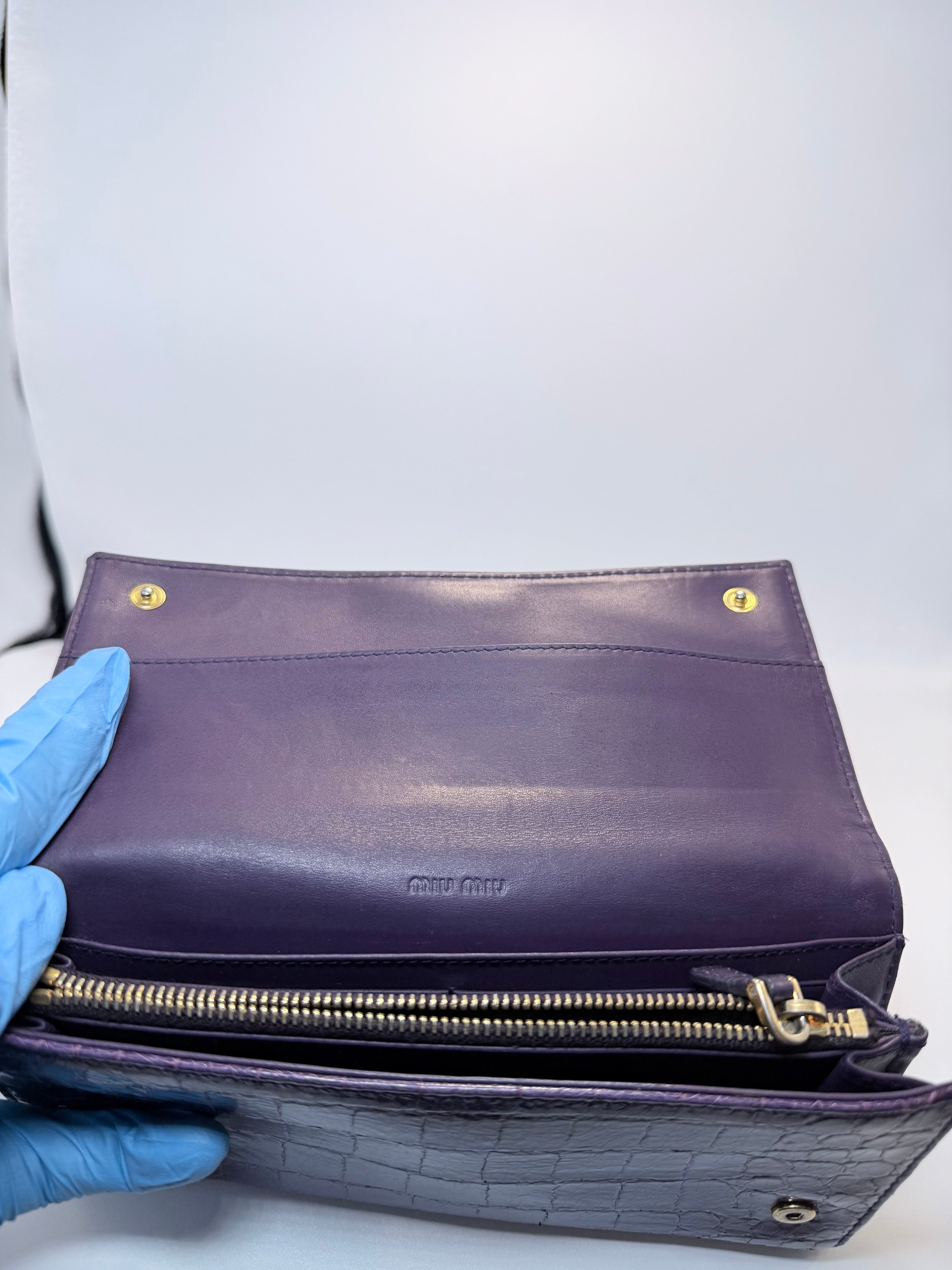 Vintage Miu Miu Croc-Embossed Leather Wallet - Purple