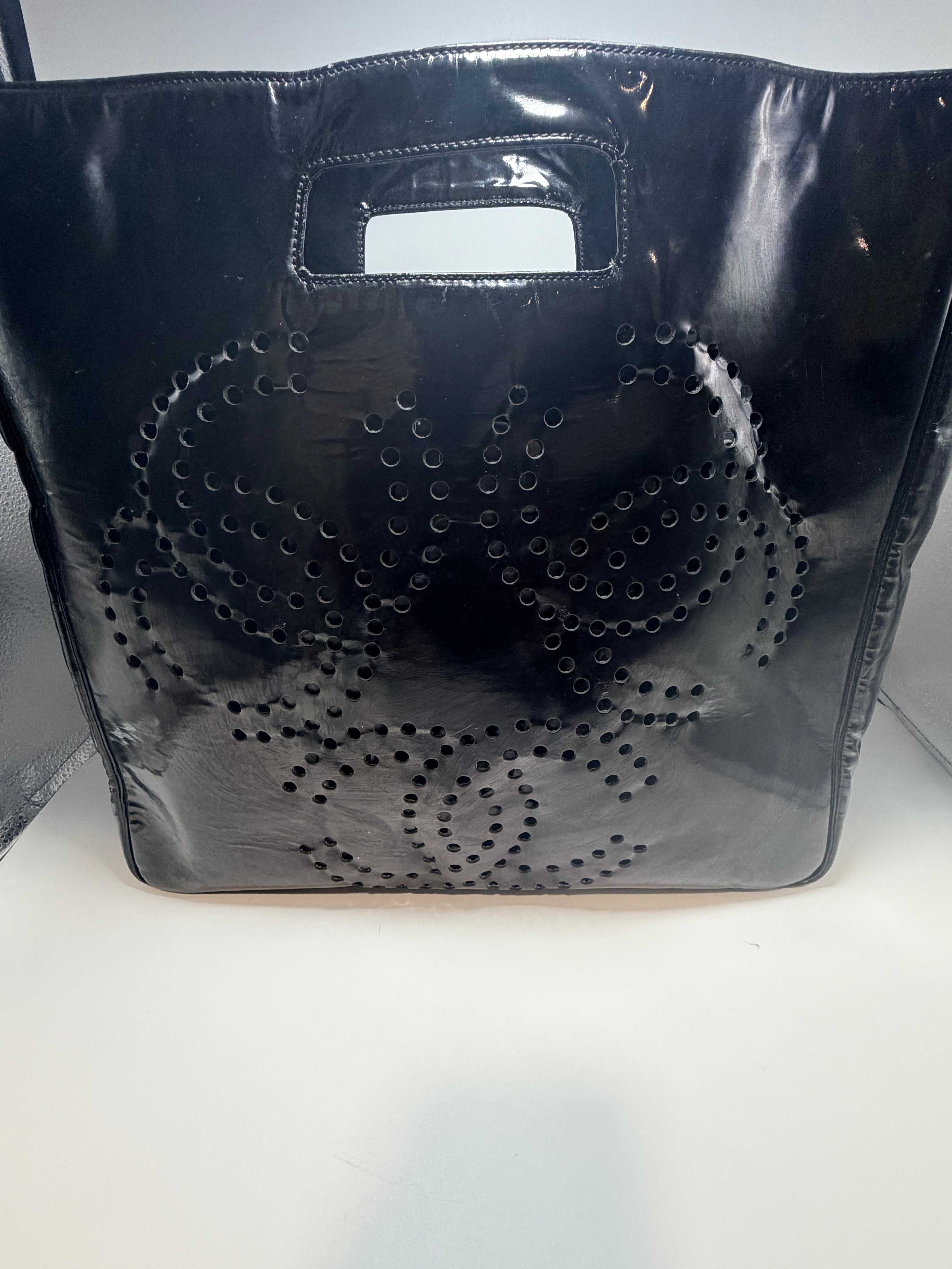 Chanel Black Patent Leather Perforated CC Tote