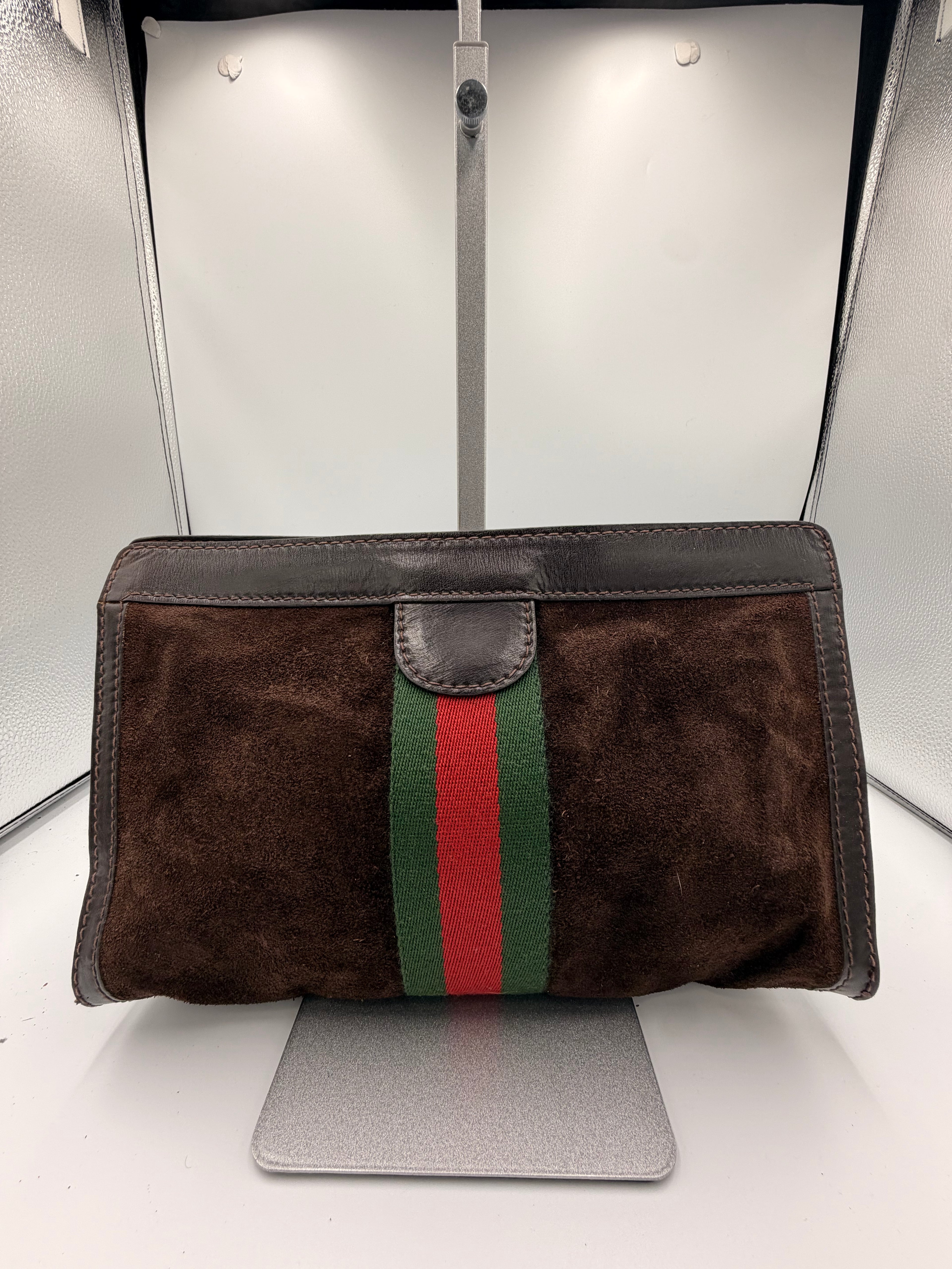 Gucci Suede Web Clutch