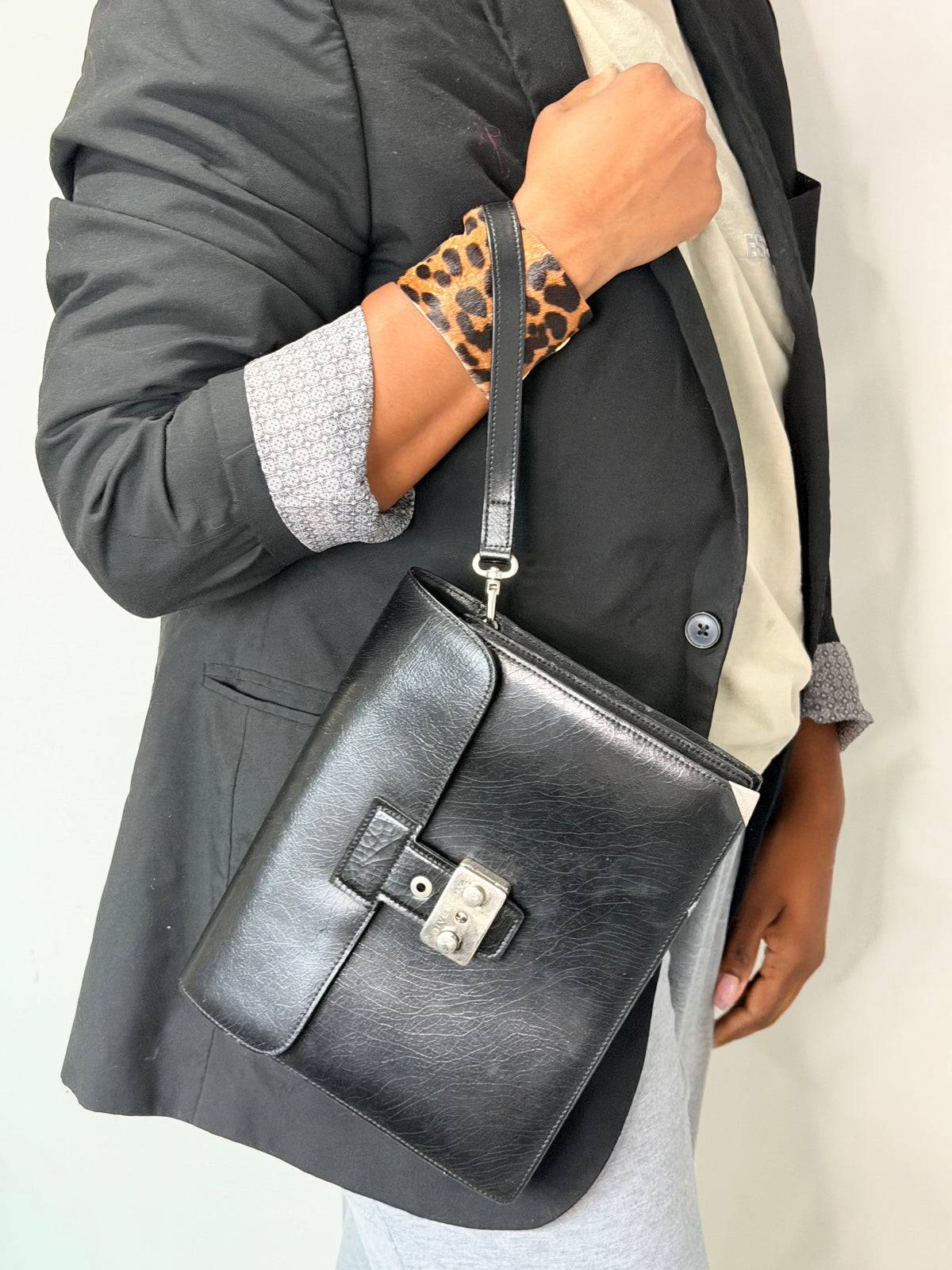 Givenchy Black Leather Wristlet Clutch