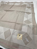 K of Krizia Geometric Border Scarf – Taupe & Ivory